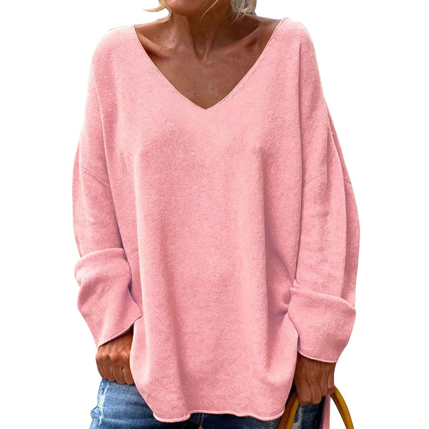 GYMDOG Women Long Sleeve Shirts V Neck Casual and Fishion Solid Color Oversize Tops Basic Tee