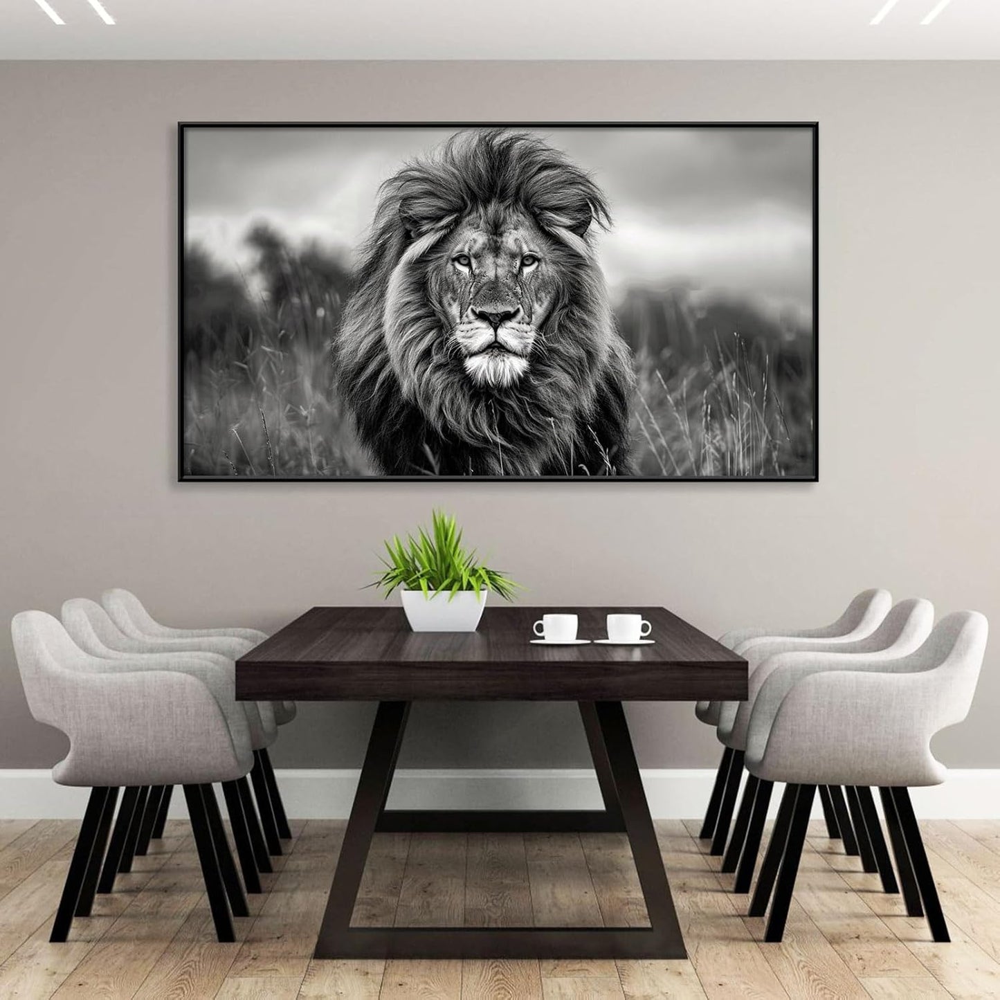 JiffPom Lion Canvas Wall Art, Lion Pictures Wall Decor, African Wildlife Canvas Wall Art, Animal Posters, Black And White Art Prints, Farmhouse Decor, Home Decor Living Room (Black Framed, 48"x27"|122x68cm)