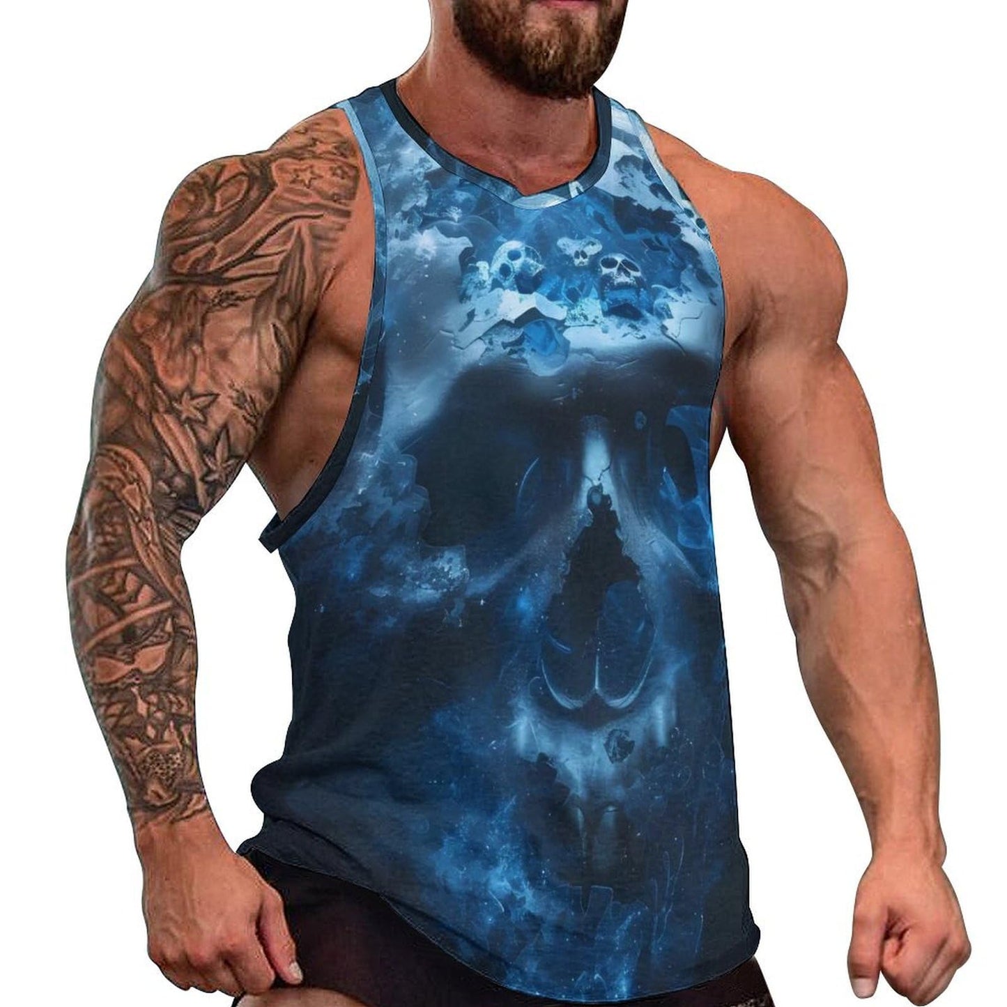 NAVARCH Mens US Flag Tank Tops Skull Graphic Print Sleeveless Crew Neck Western Shirts for Men Fashion Vest