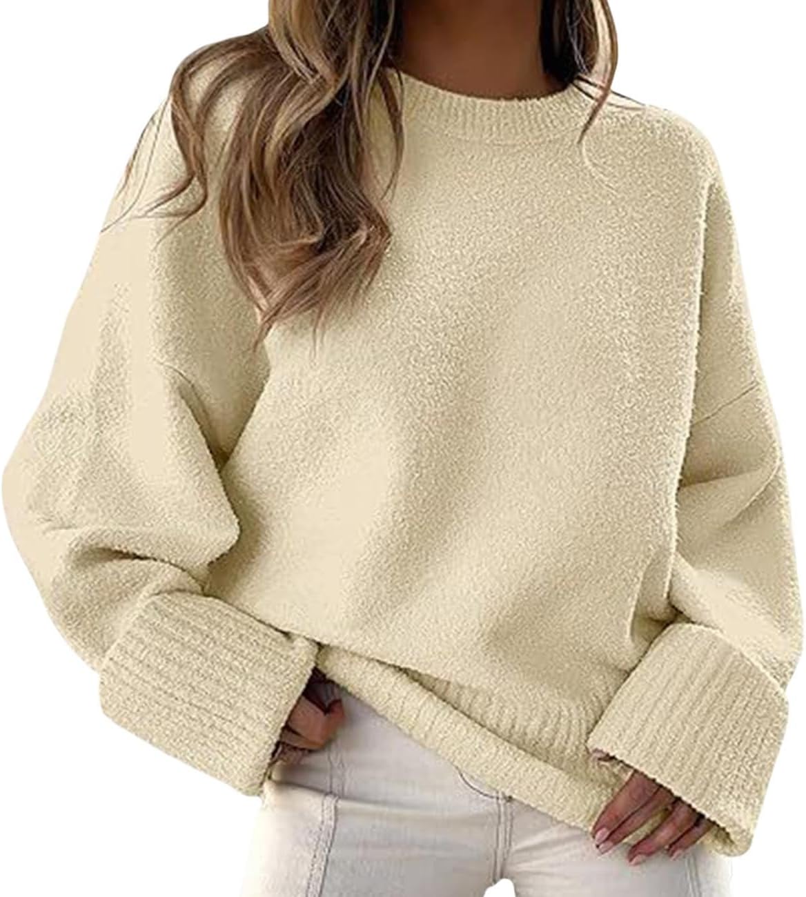 GYMTANK Sweater for Women 2025 Fall Winter Solid Crew Neck Long Sleeve Casual Loose Pullover Oversize Chunky Sweater