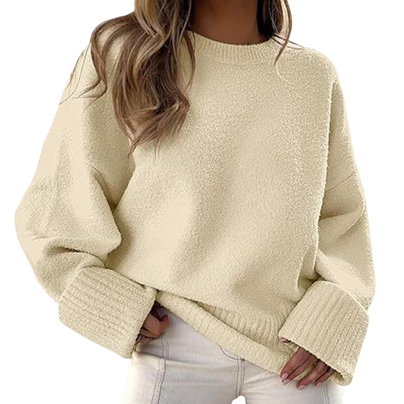 GYMTANK Sweater for Women 2025 Fall Winter Solid Crew Neck Long Sleeve Casual Loose Pullover Oversize Chunky Sweater