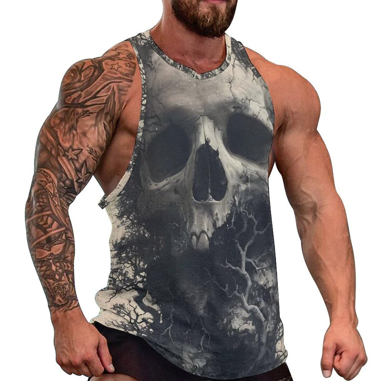 NAVARCH Mens US Flag Tank Tops Skull Graphic Print Sleeveless Crew Neck Western Shirts for Men Fashion Vest
