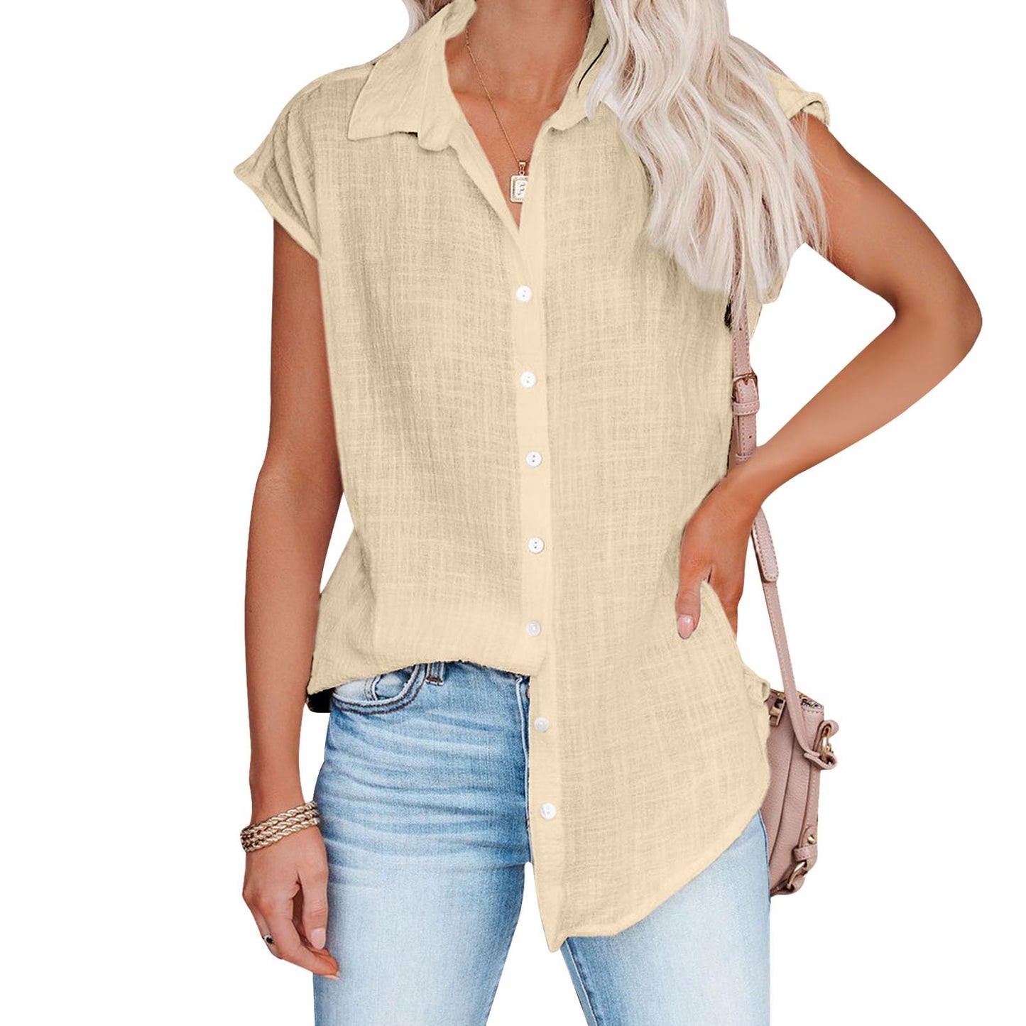 gukoo Tunic Shirts for Women V Neck Business Vintage Lightweight Button Down Sleeveless Casual Summer Workout Tops