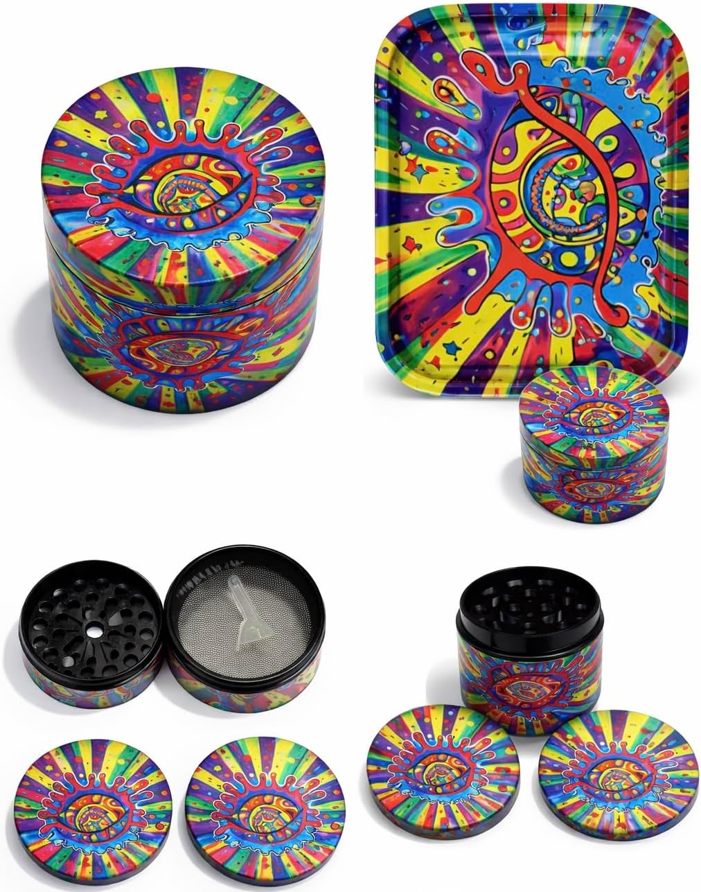 Kribee Herb Grinder Zinc Alloy 4 Piece 50mm Grinder Metal Crusher for Spice- Acid Attack Trip 70s (Grinder Only)