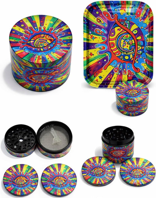 Kribee Herb Grinder Zinc Alloy 4 Piece 50mm Grinder Metal Crusher for Spice- Acid Attack Trip 70s (Grinder Only)