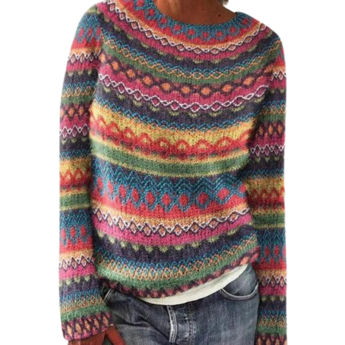WAZZAP Fair Isle Sweater for Women Fall Winter Casual Crewneck Long Sleeve Lightweight Pullover Tops