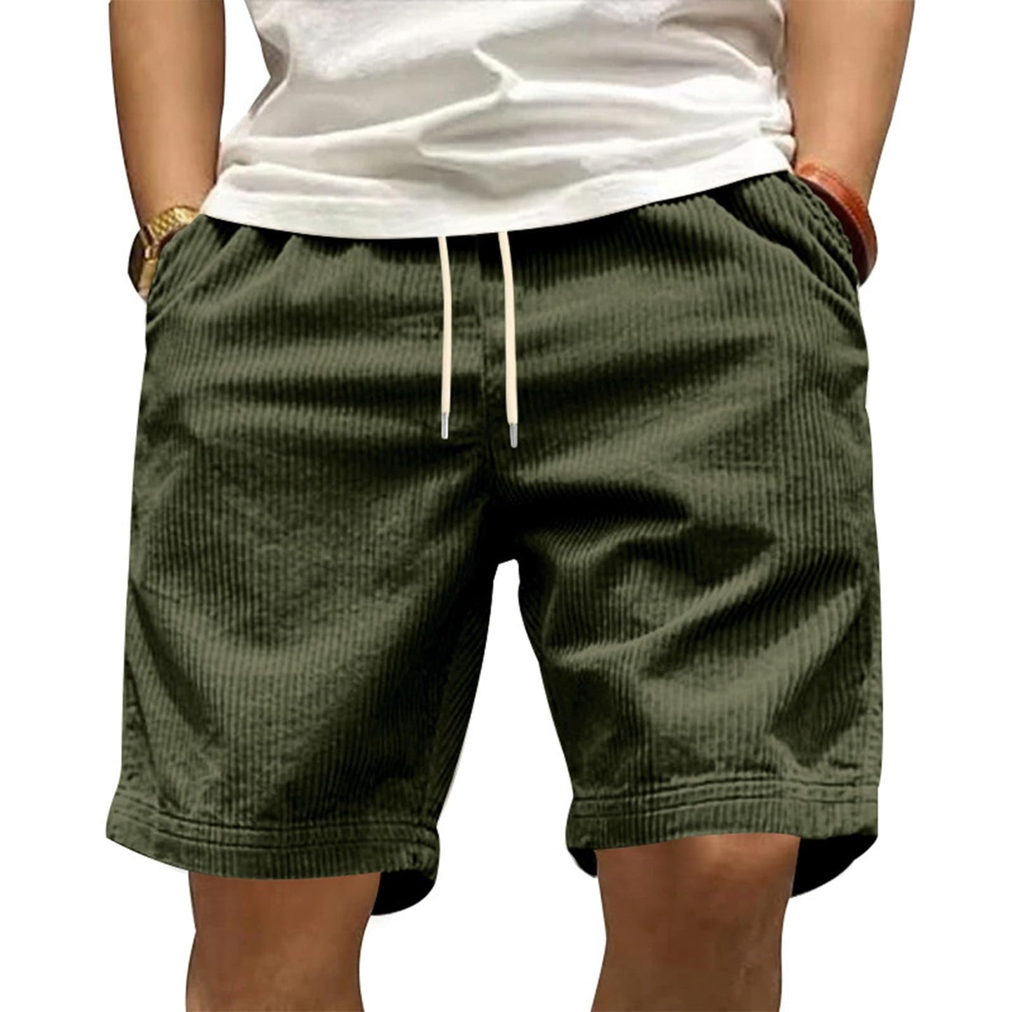 GYMTANK Casual Shorts for Men Solid Corduroy Lightweight Summer Casual Classic Drawstring Waisted Bermuda Shorts with Pockets