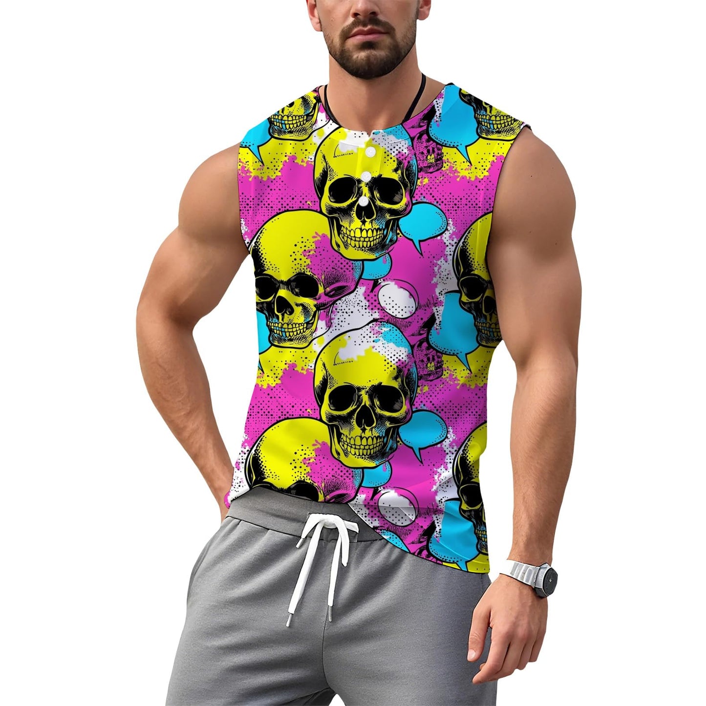 NAVARCH Mens Tank Tops for Workout Skull Print Casual Sleeveless Muscle Shirts Crewneck Loose Fit Basic Beach Top