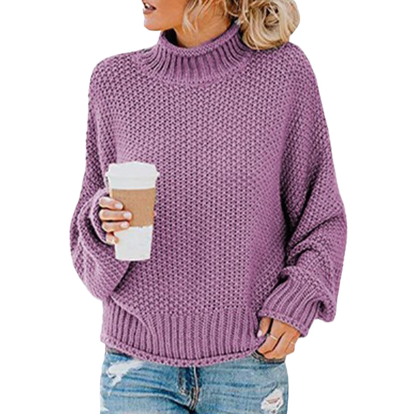 WAZZAP Women Sweater for Autumn Winter Casual Trendy Lightweight Tops Long Cuffed Sleeve Mock Neck Sweater