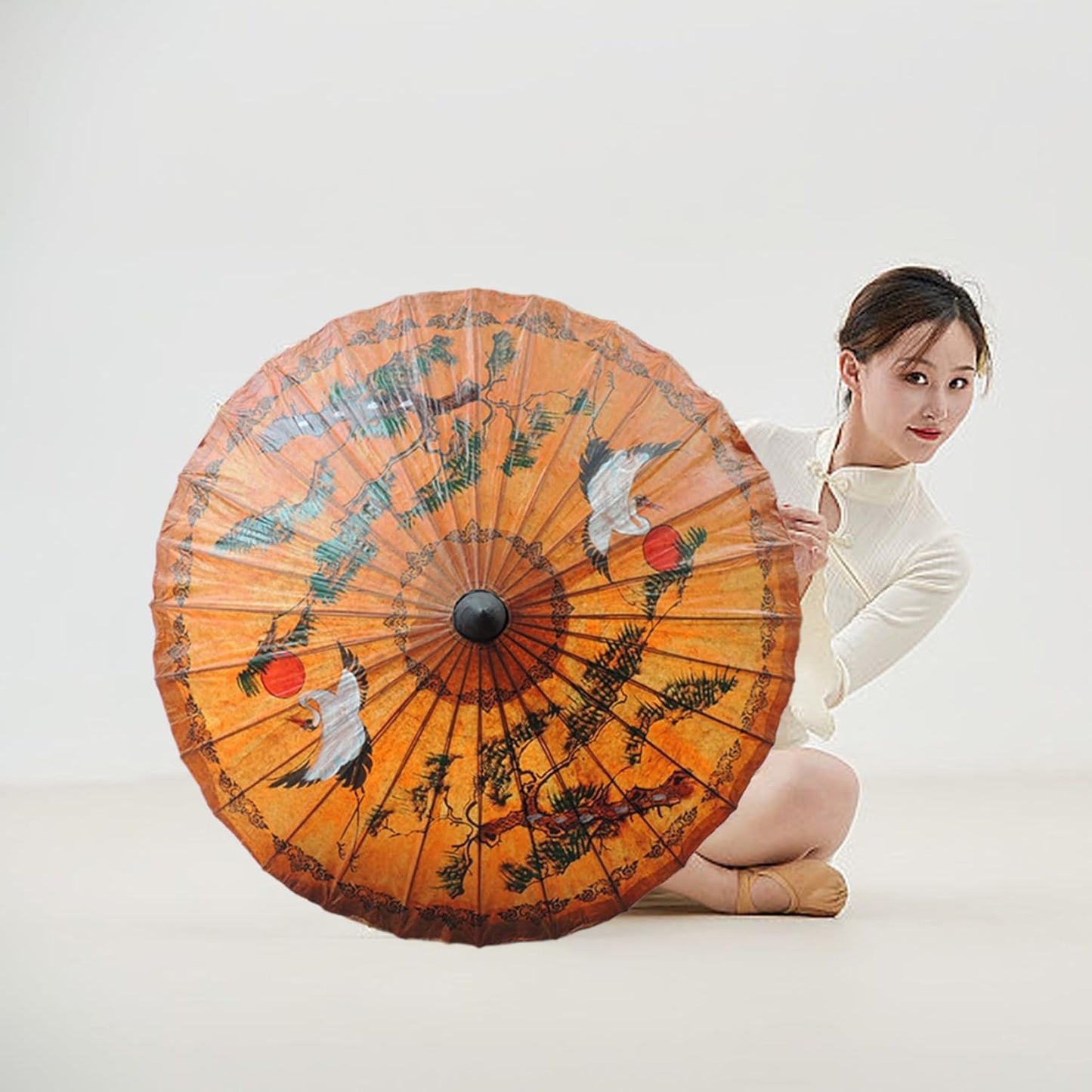 JiffPom Paper Umbrellas Waterproof Paper Parasol Red-Crowned Crane Pattern Chinese Umbrella Paper Oiled Parasol Umbrella for Parties Photography Costumes Decoration, Paper Umbrellas