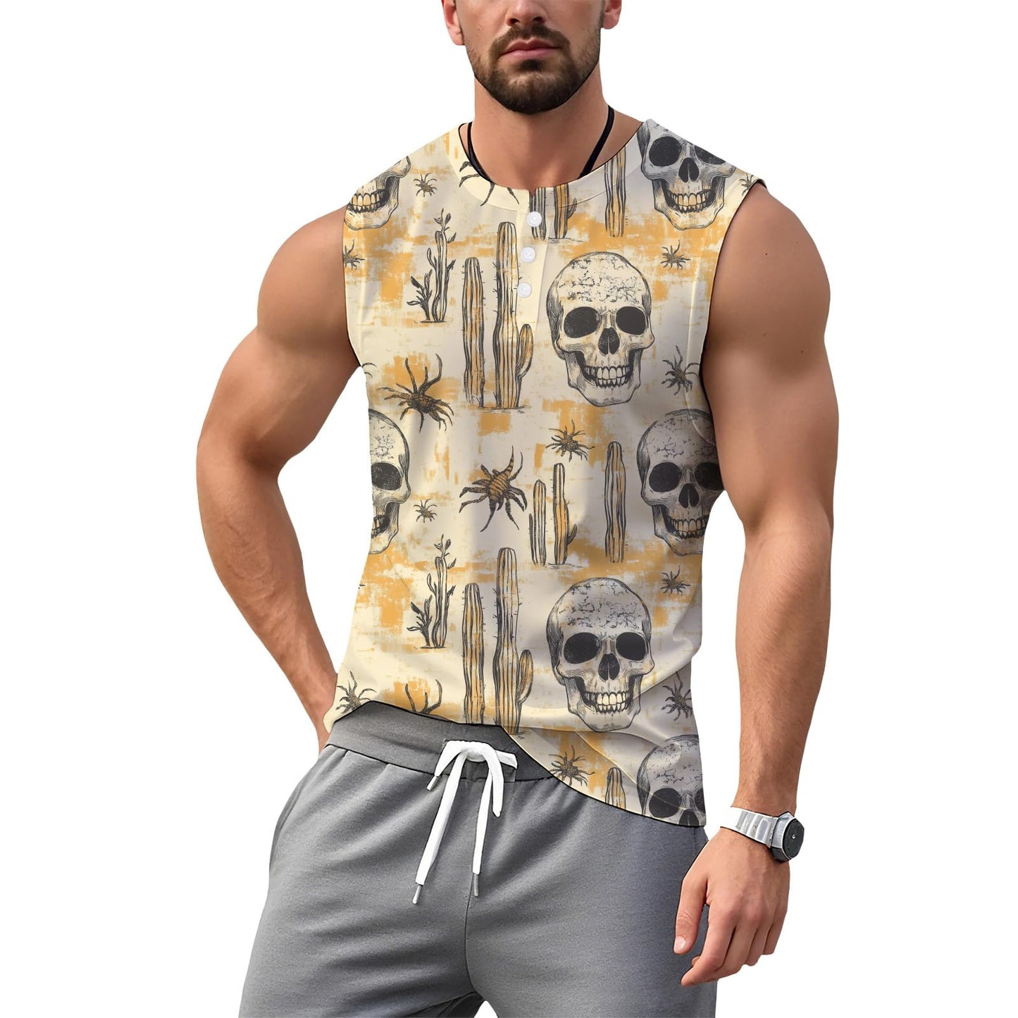 NAVARCH Mens Tank Tops for Workout Skull Print Casual Sleeveless Muscle Shirts Crewneck Loose Fit Basic Beach Top