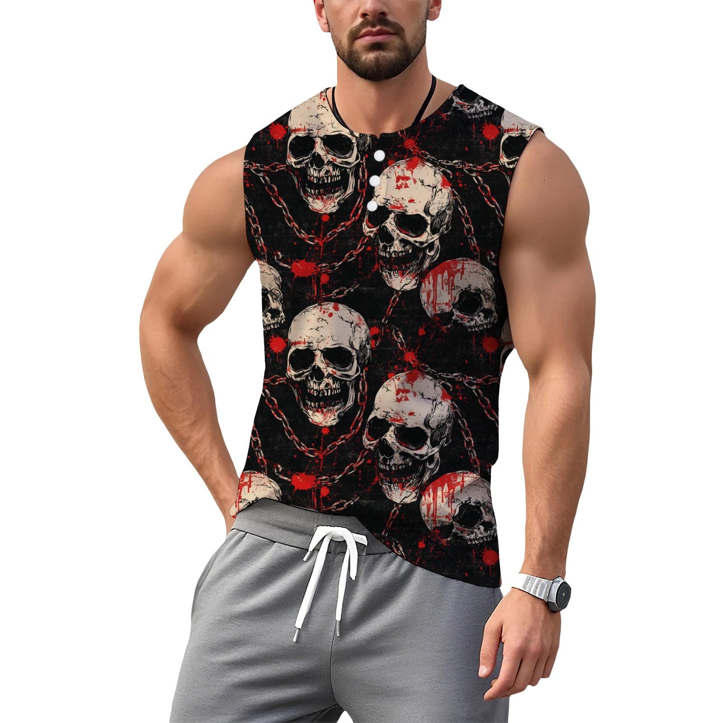 NAVARCH Mens Tank Tops for Workout Skull Print Casual Sleeveless Muscle Shirts Crewneck Loose Fit Basic Beach Top