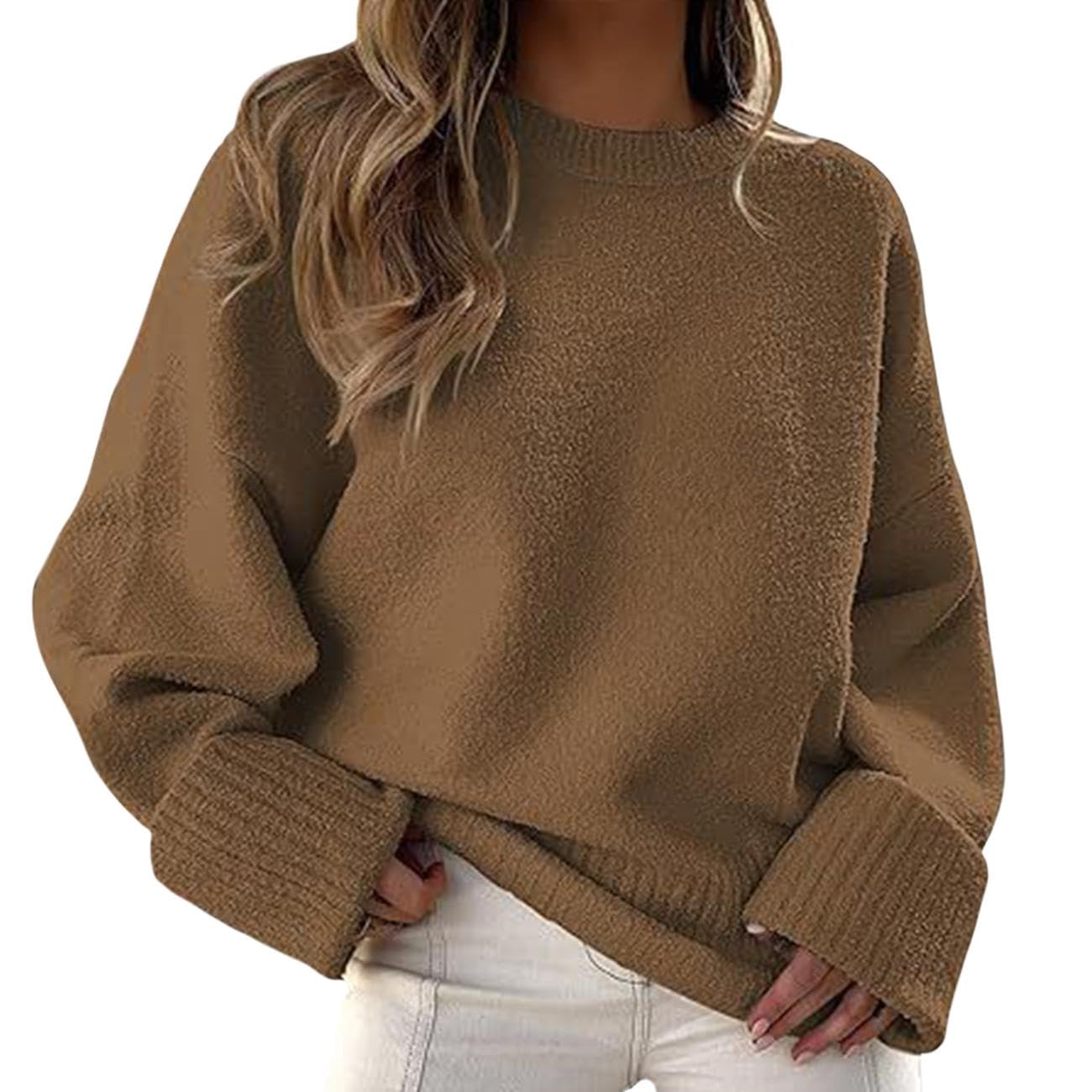 GYMTANK Sweater for Women 2025 Fall Winter Solid Crew Neck Long Sleeve Casual Loose Pullover Oversize Chunky Sweater