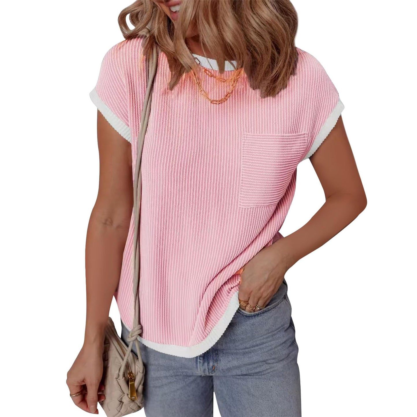 GYMDOG Short Sleeve Shirts for Women Crewneck Summer Workout Cute Cotton Linen Business Blouses Fashion Casual Tunic Tops