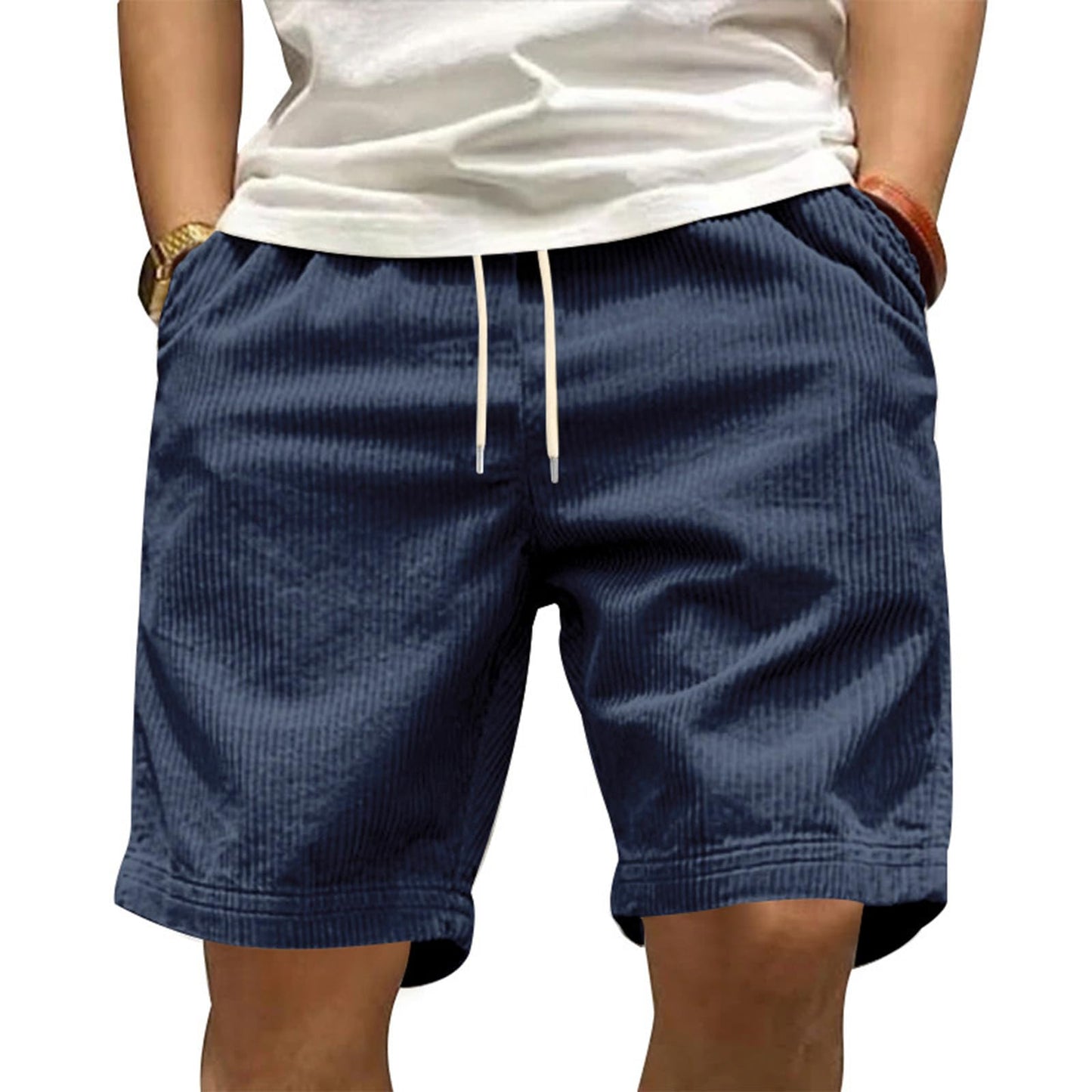GYMTANK Casual Shorts for Men Solid Corduroy Lightweight Summer Casual Classic Drawstring Waisted Bermuda Shorts with Pockets
