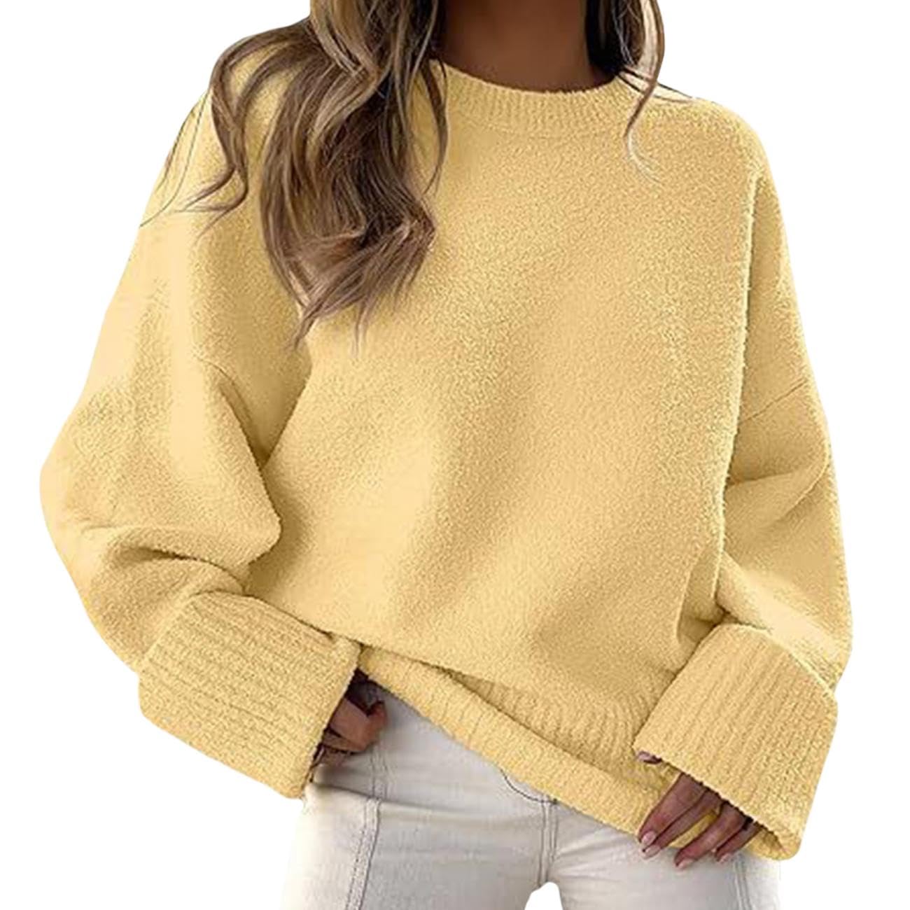 GYMTANK Sweater for Women 2025 Fall Winter Solid Crew Neck Long Sleeve Casual Loose Pullover Oversize Chunky Sweater