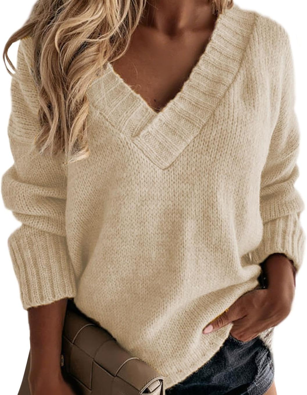 GYMTSL Women's Winter Sweater 2025 Fall Casual Timeless Long Sleeve Solid V Neck Chunky Sweater Pull Over Tops