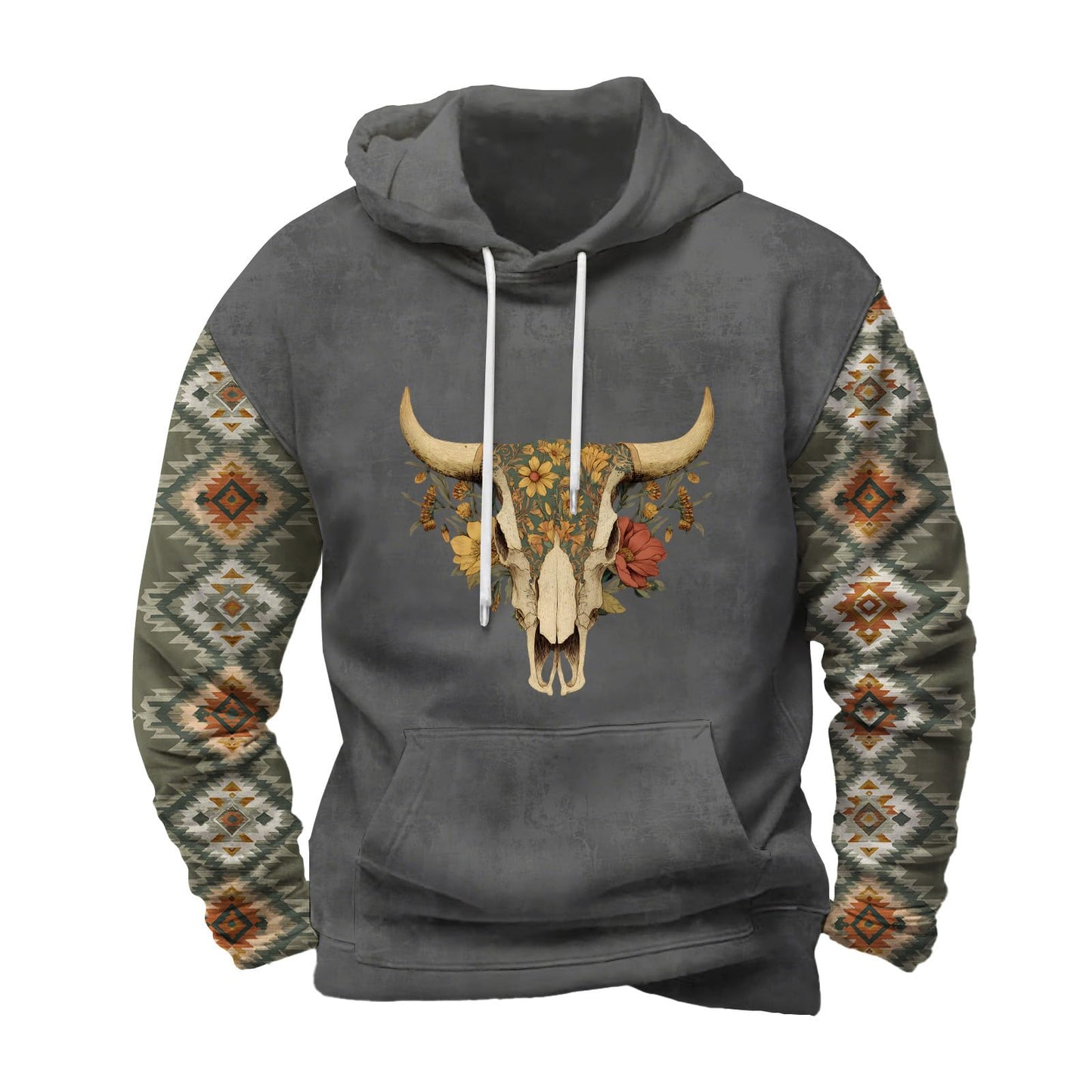 FONDBERYL Mens Aztec Hoodies Western Cowboy Hooded Sweatshirt Vintage Graphic Print Fashion Pullover Tops with Pocket