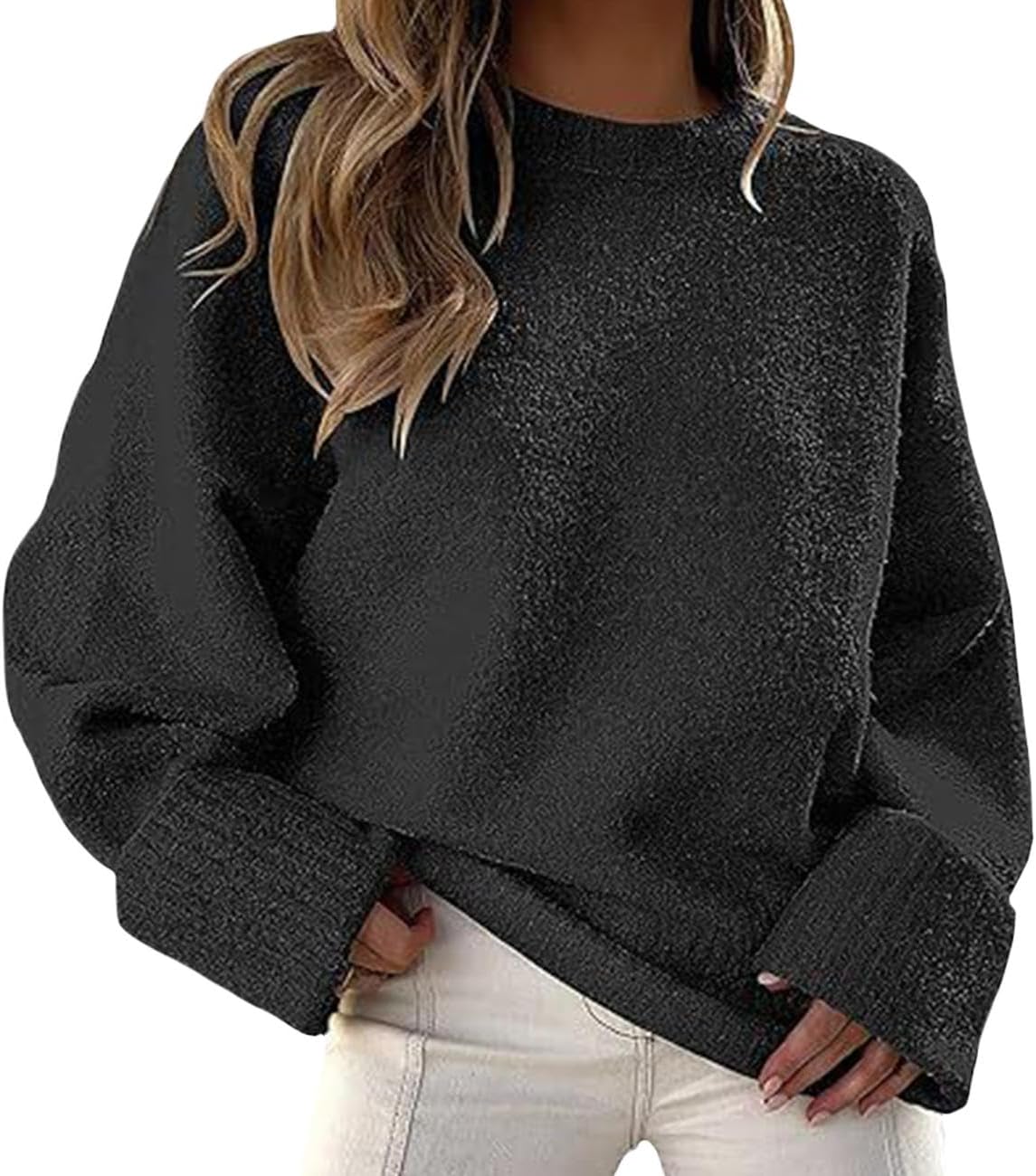 GYMTANK Sweater for Women 2025 Fall Winter Solid Crew Neck Long Sleeve Casual Loose Pullover Oversize Chunky Sweater