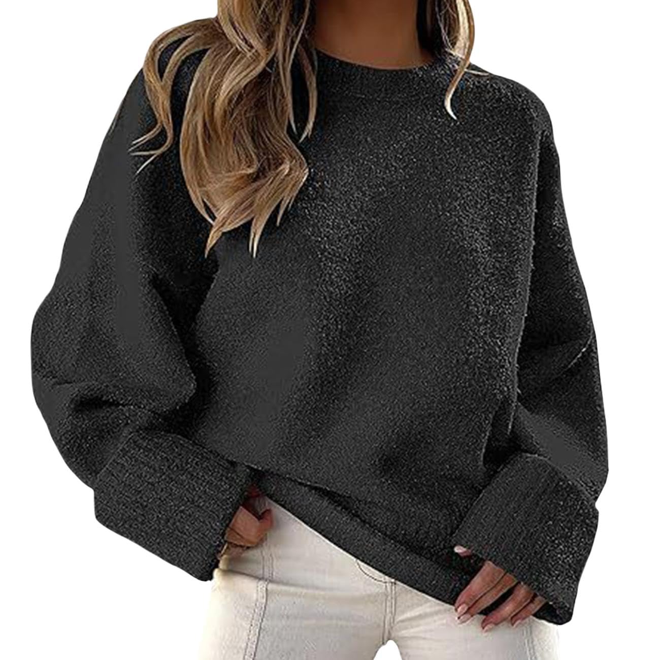 GYMTANK Sweater for Women 2025 Fall Winter Solid Crew Neck Long Sleeve Casual Loose Pullover Oversize Chunky Sweater