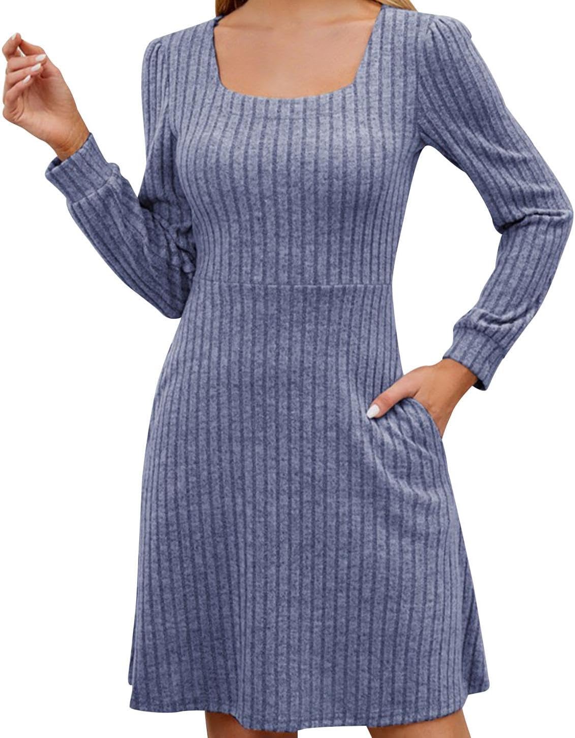 GYMDOG Women Dress for Summer Spring with Square Neck Casual Midi Polyester Skirt Solid Stripes Classic Dresses