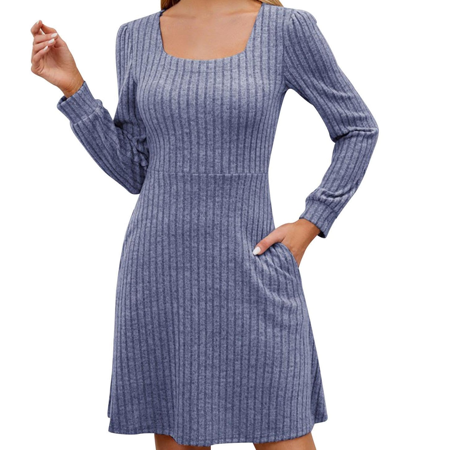 GYMDOG Women Dress for Summer Spring with Square Neck Casual Midi Polyester Skirt Solid Stripes Classic Dresses