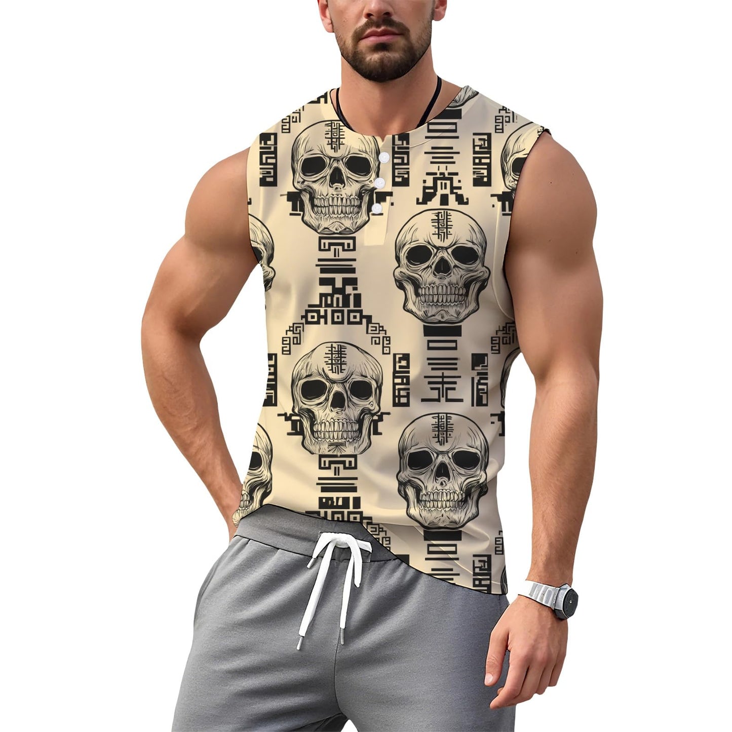 NAVARCH Mens Tank Tops for Workout Skull Print Casual Sleeveless Muscle Shirts Crewneck Loose Fit Basic Beach Top