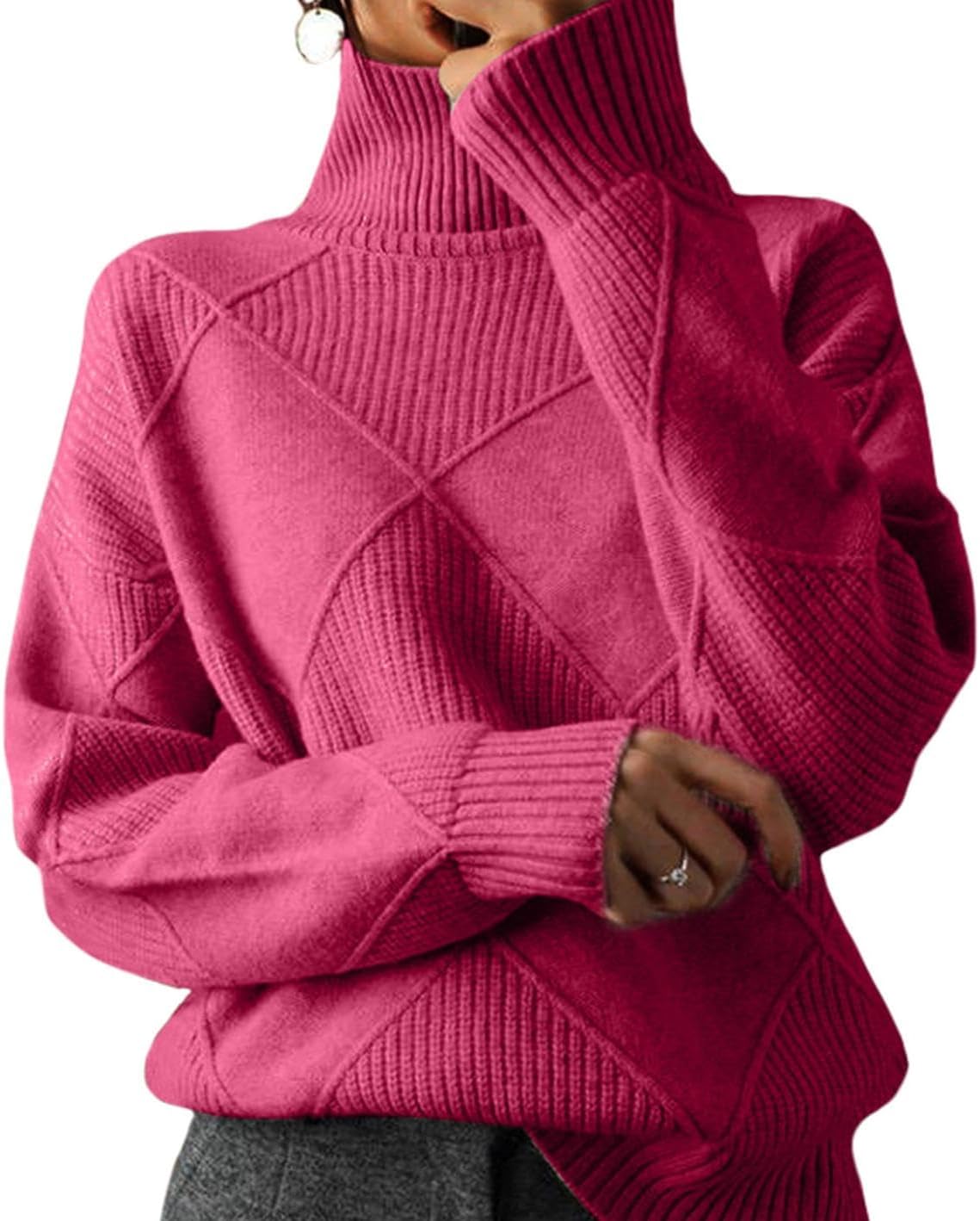 WAZZAP Sweaters for Women Fall Winter Turtleneck Long Sleeve Casual Loose Pullover Chunky Sweater Plus Size