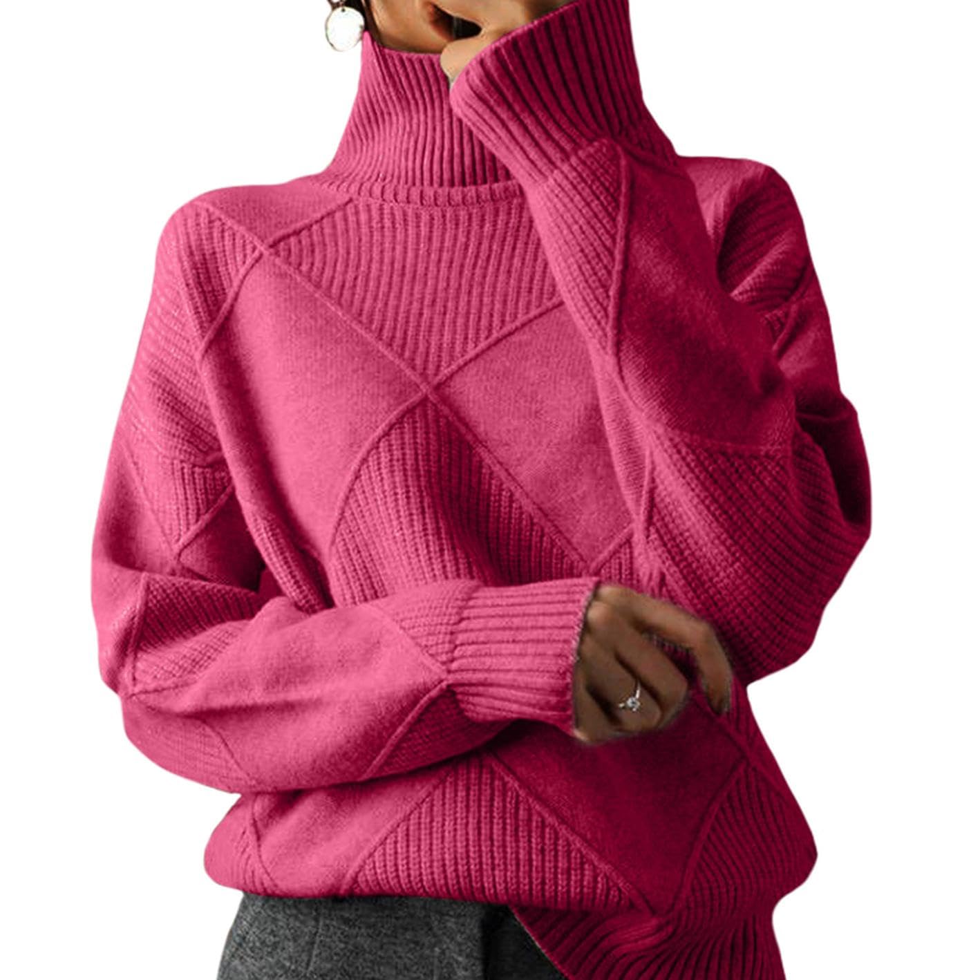 WAZZAP Sweaters for Women Fall Winter Turtleneck Long Sleeve Casual Loose Pullover Chunky Sweater Plus Size