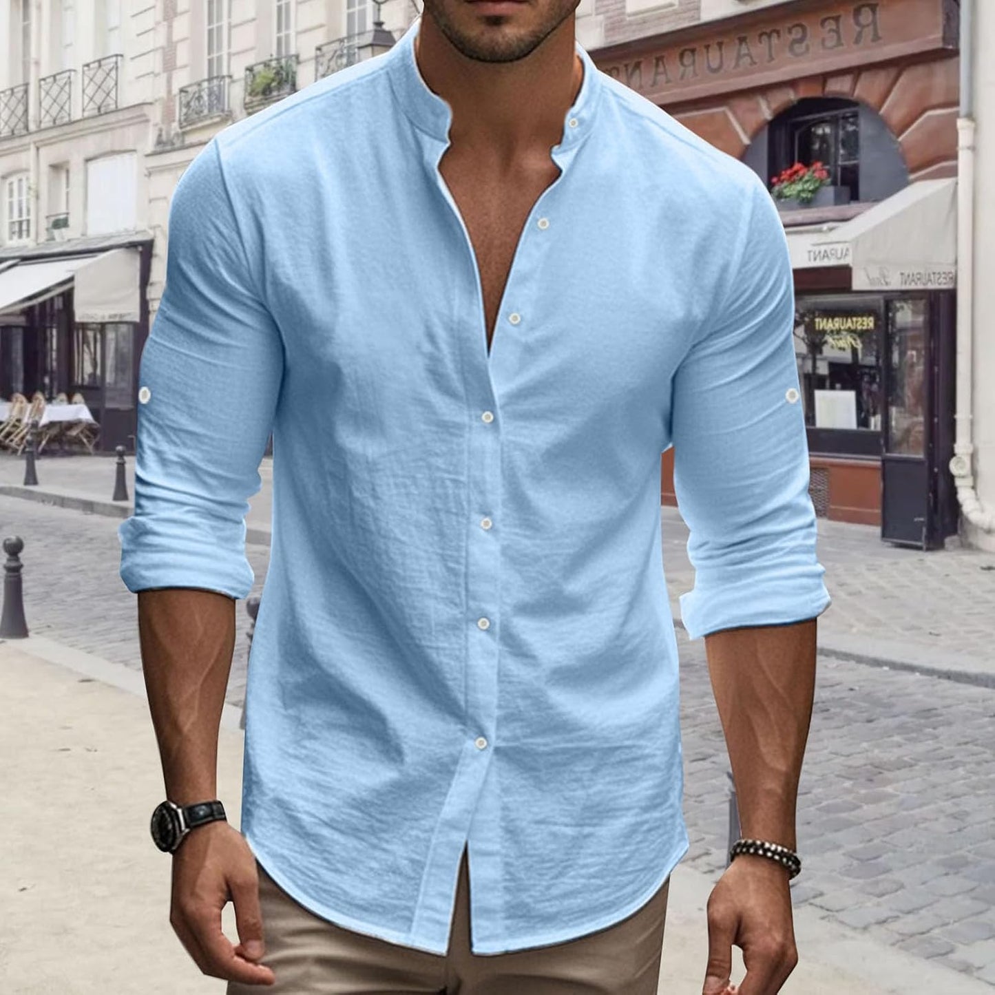 JiffPom Mens Golf Shirts V Neck Pullover Button Down Collar Long Sleeve Business Casual Hippie Summer Beach Workout Tops