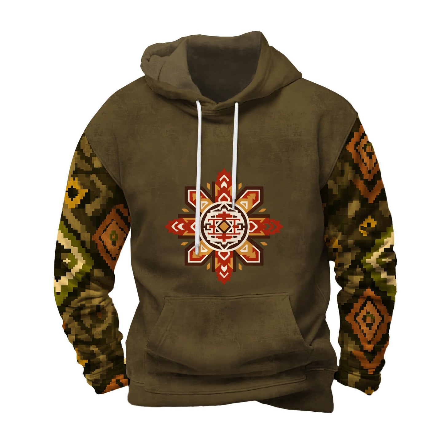 FONDBERYL Mens Aztec Hoodies Western Cowboy Hooded Sweatshirt Vintage Graphic Print Fashion Pullover Tops with Pocket