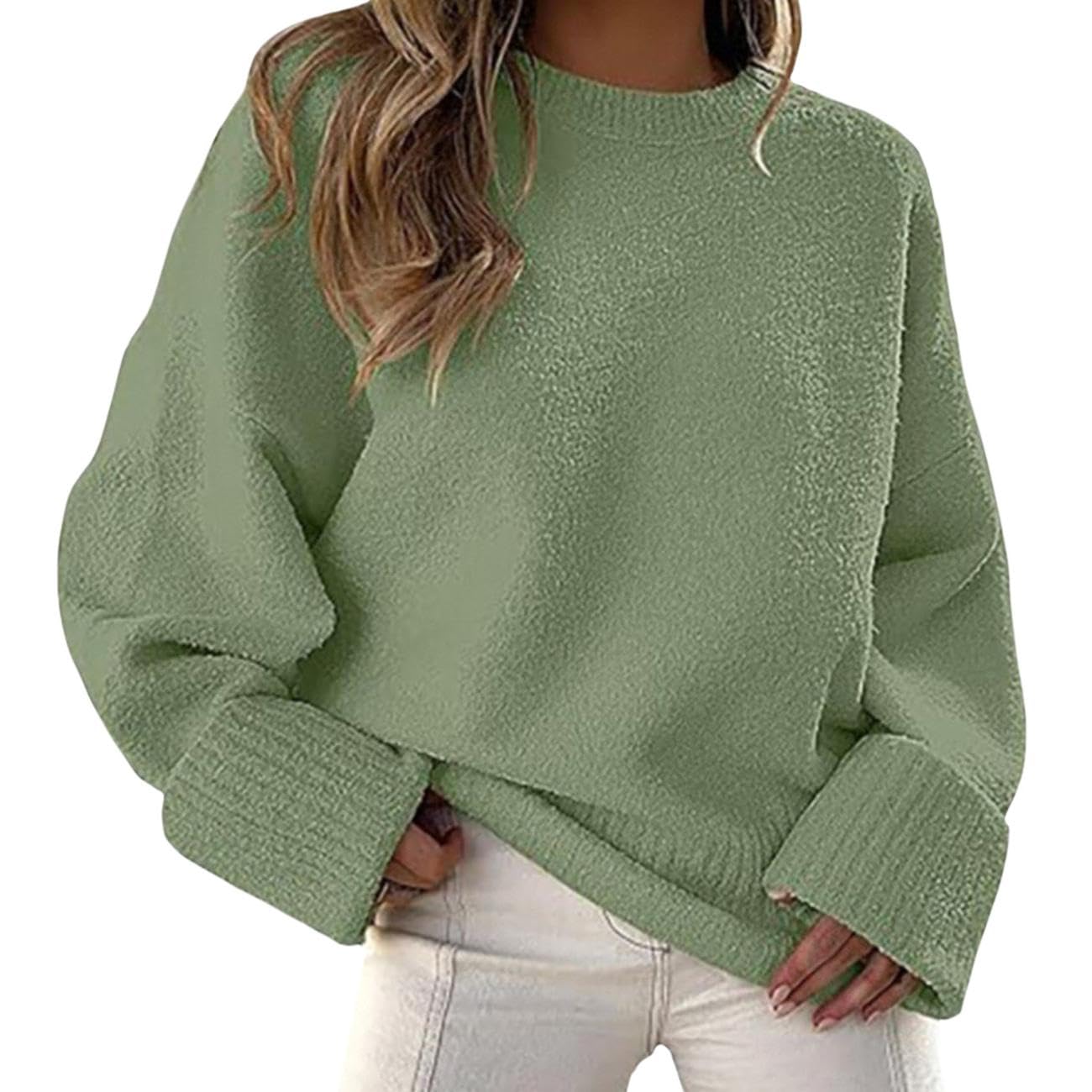 GYMTANK Sweater for Women 2025 Fall Winter Solid Crew Neck Long Sleeve Casual Loose Pullover Oversize Chunky Sweater