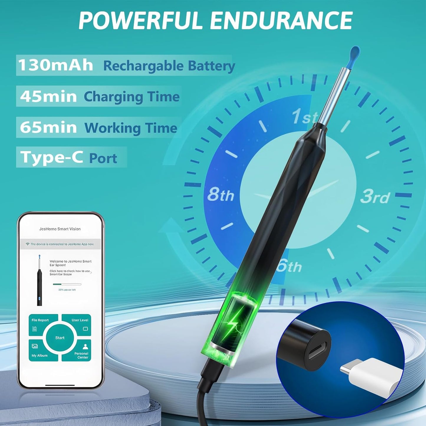 gukoo Wireless Visual Ear Pick FDA Eligible Ear Wax Removal Kit with 6 Ear Spoon Covers Ear Cleaner with Camera Compatible with iOS and Android Systems for Kids, Adults & Pets, Black Color