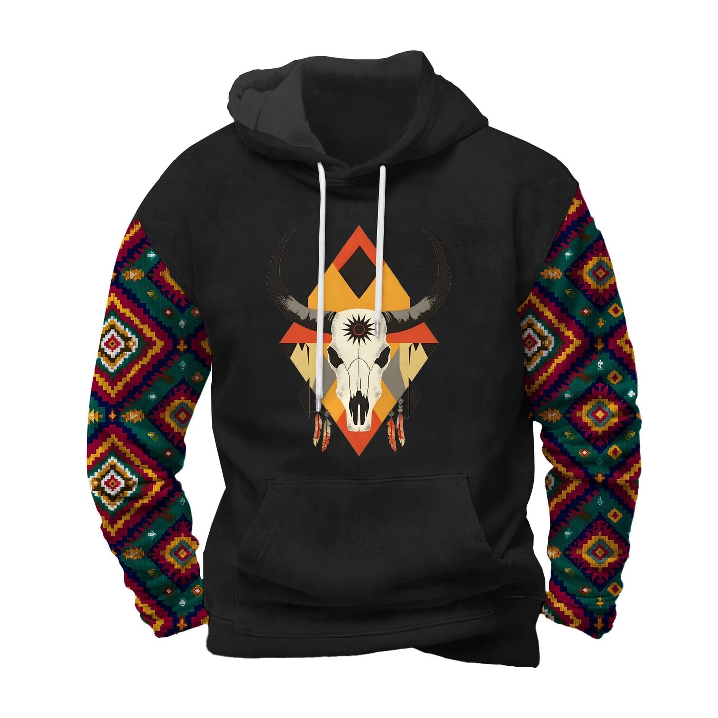 Befox Mens Sweatshirts,Aztec Hoodie Western Vintage Fall Long Sleeve Hooded Tops Tribal Graphic Pullover With Pockets