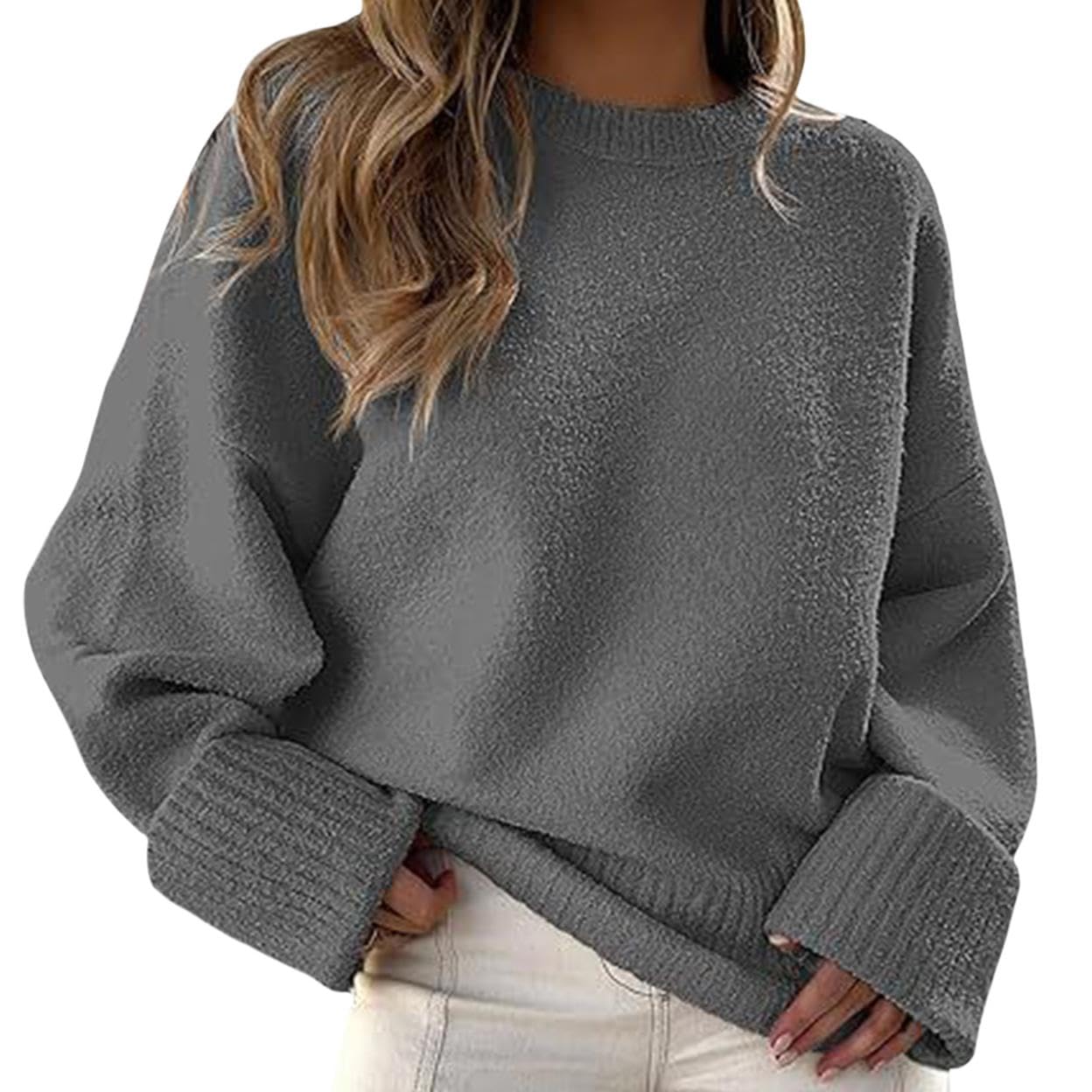 GYMTANK Sweater for Women 2025 Fall Winter Solid Crew Neck Long Sleeve Casual Loose Pullover Oversize Chunky Sweater