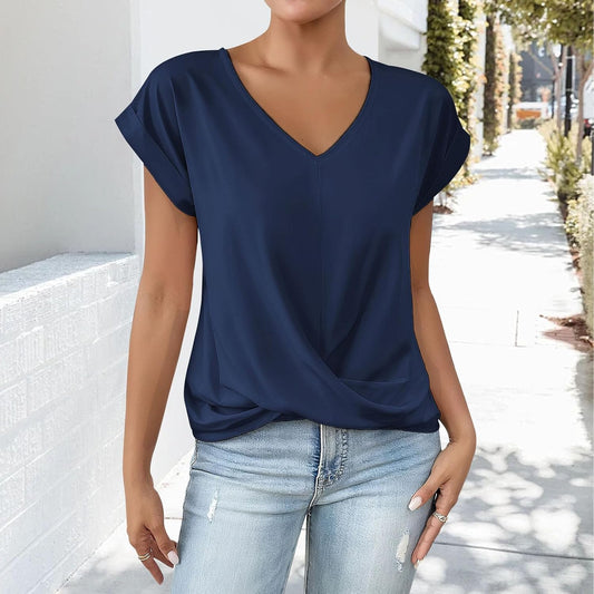 Alivebody Shirts for Women Summer Tops 2025 V Neck Blouse Short Sleeve Casual Polyester Fashion T-Shirts