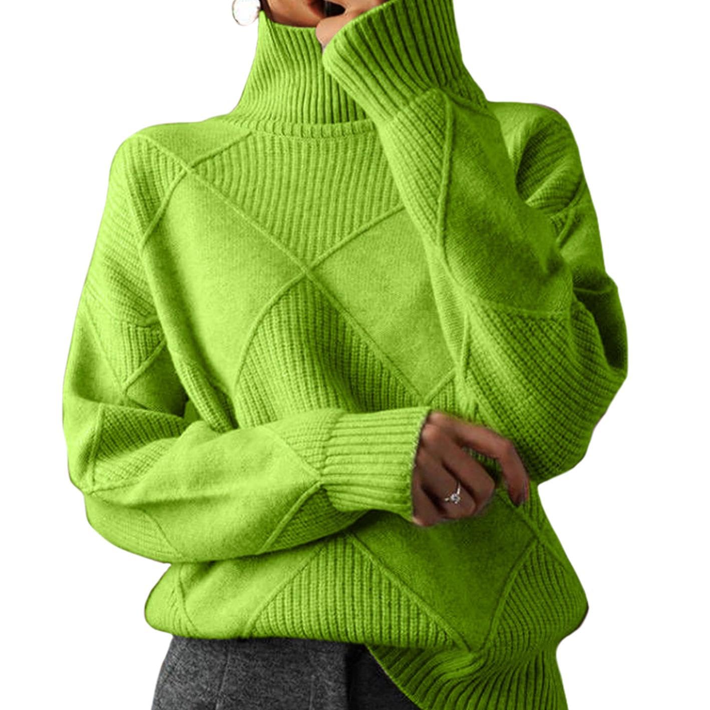 WAZZAP Sweaters for Women Fall Winter Turtleneck Long Sleeve Casual Loose Pullover Chunky Sweater Plus Size