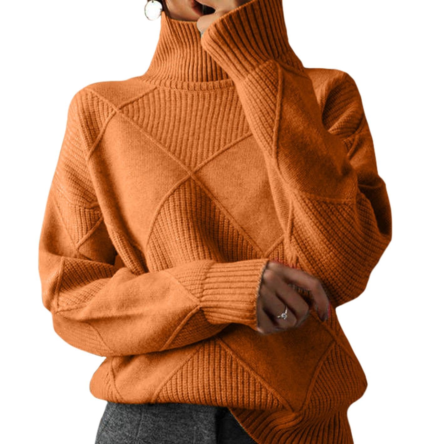 WAZZAP Sweaters for Women Fall Winter Turtleneck Long Sleeve Casual Loose Pullover Chunky Sweater Plus Size