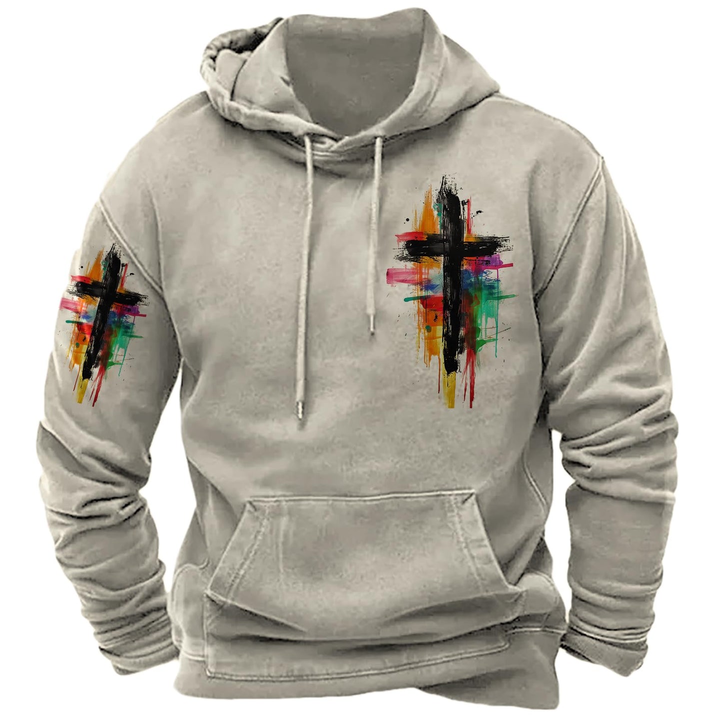 JiffPom Men's Christian Hoodies Pullover Retro Jesus Print Hooded Sweatshirts Casual Long Sleeve Drawstring Faith Hoodies