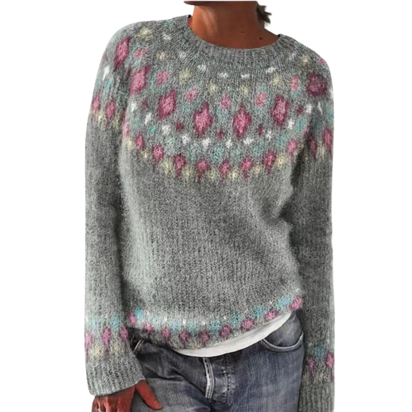 WAZZAP Fair Isle Sweater for Women Fall Winter Casual Crewneck Long Sleeve Lightweight Pullover Tops