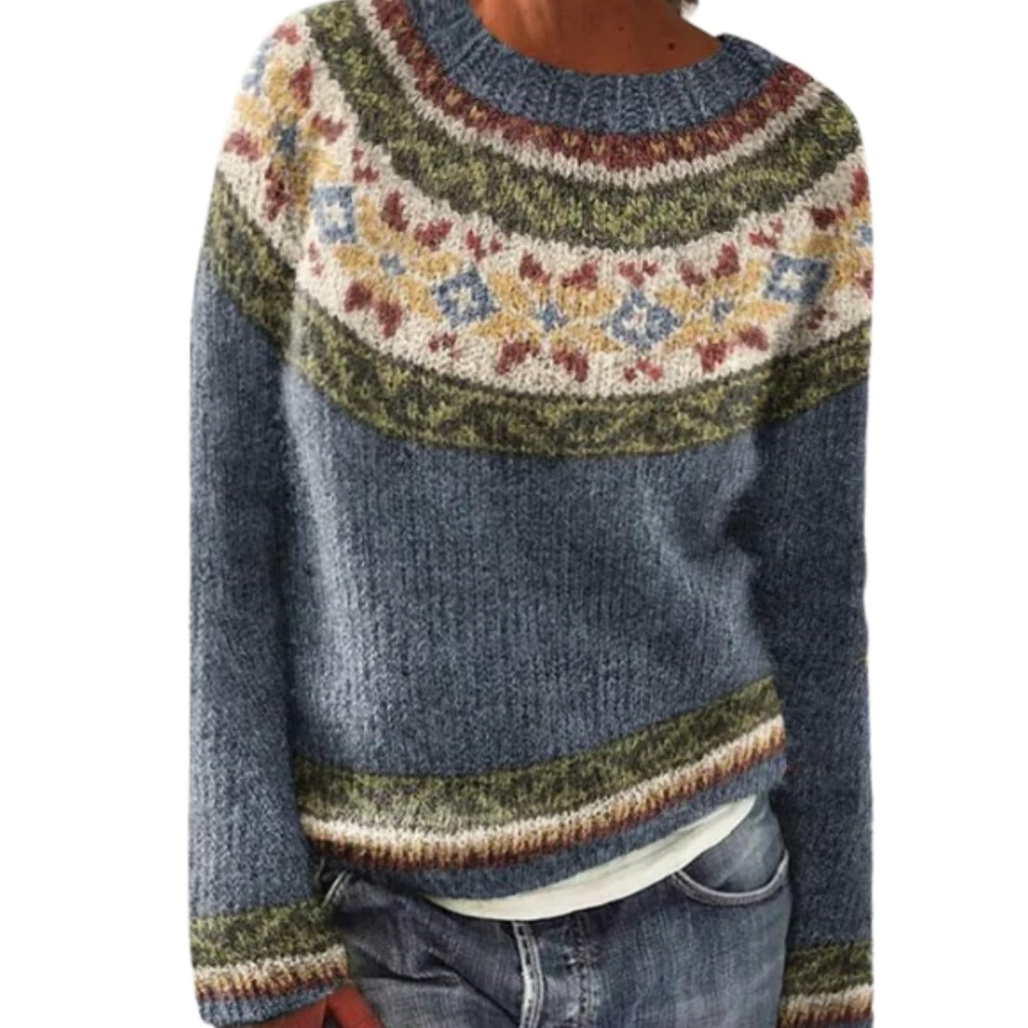 WAZZAP Fair Isle Sweater for Women Fall Winter Casual Crewneck Long Sleeve Lightweight Pullover Tops