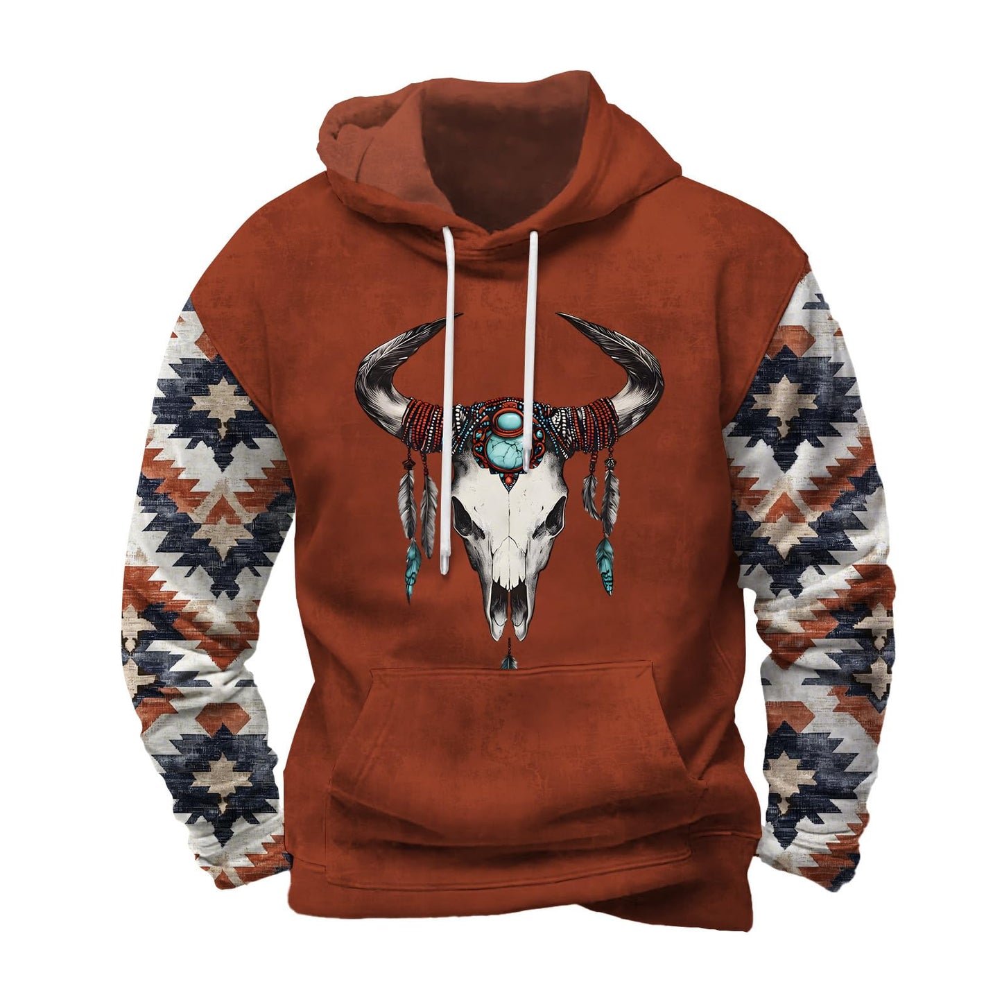Befox Mens Sweatshirts,Aztec Hoodie Western Vintage Fall Long Sleeve Hooded Tops Tribal Graphic Pullover With Pockets