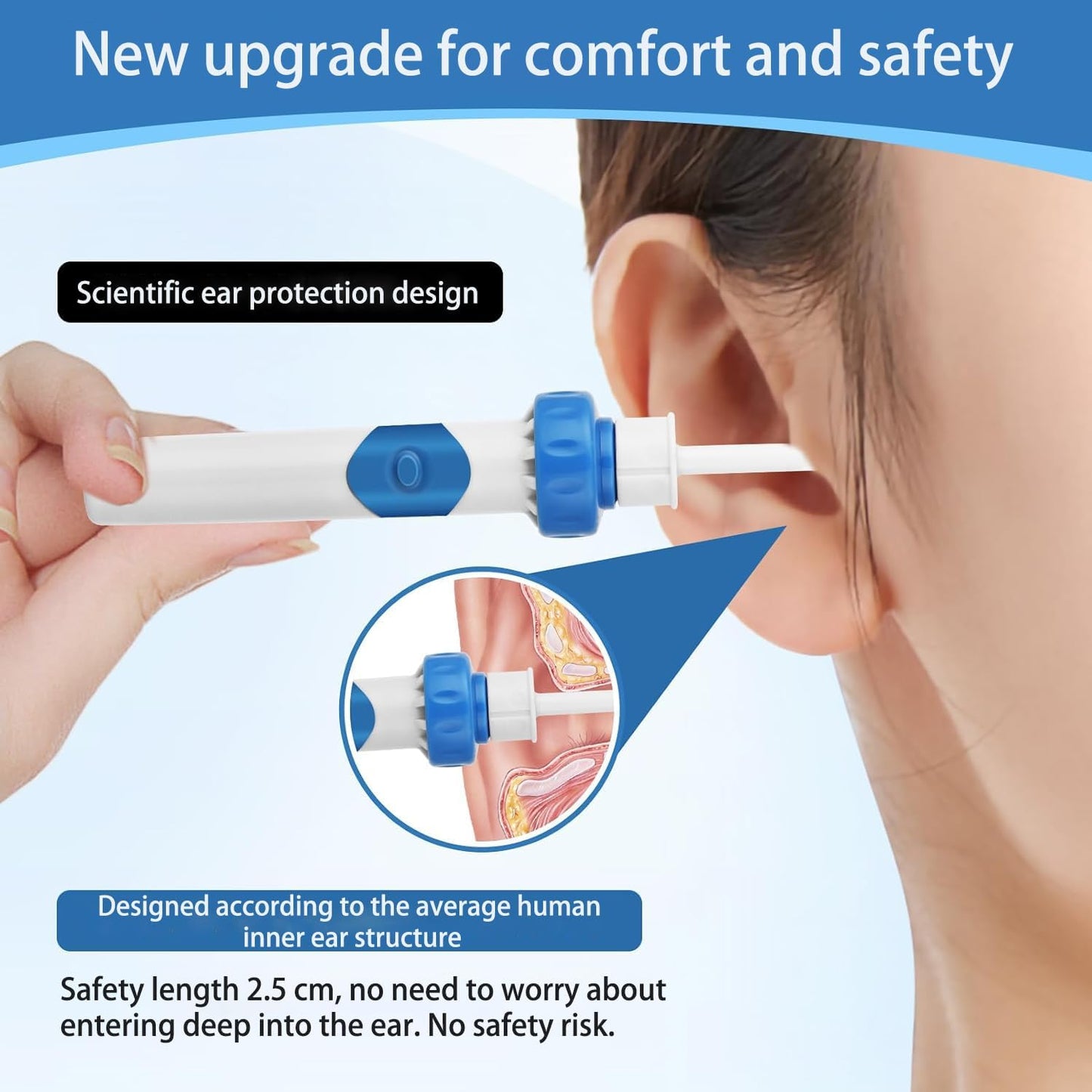 gukoo Ear Wax Removal, Ear Wax Vacuum Removal Kit,Soft and Comfortable Ear Suction Wax Remover Low Noise Electric Vacuum Ear Cleaner for Adults and Children,Includes 2 Silicone Replacement Heads-Light Blue