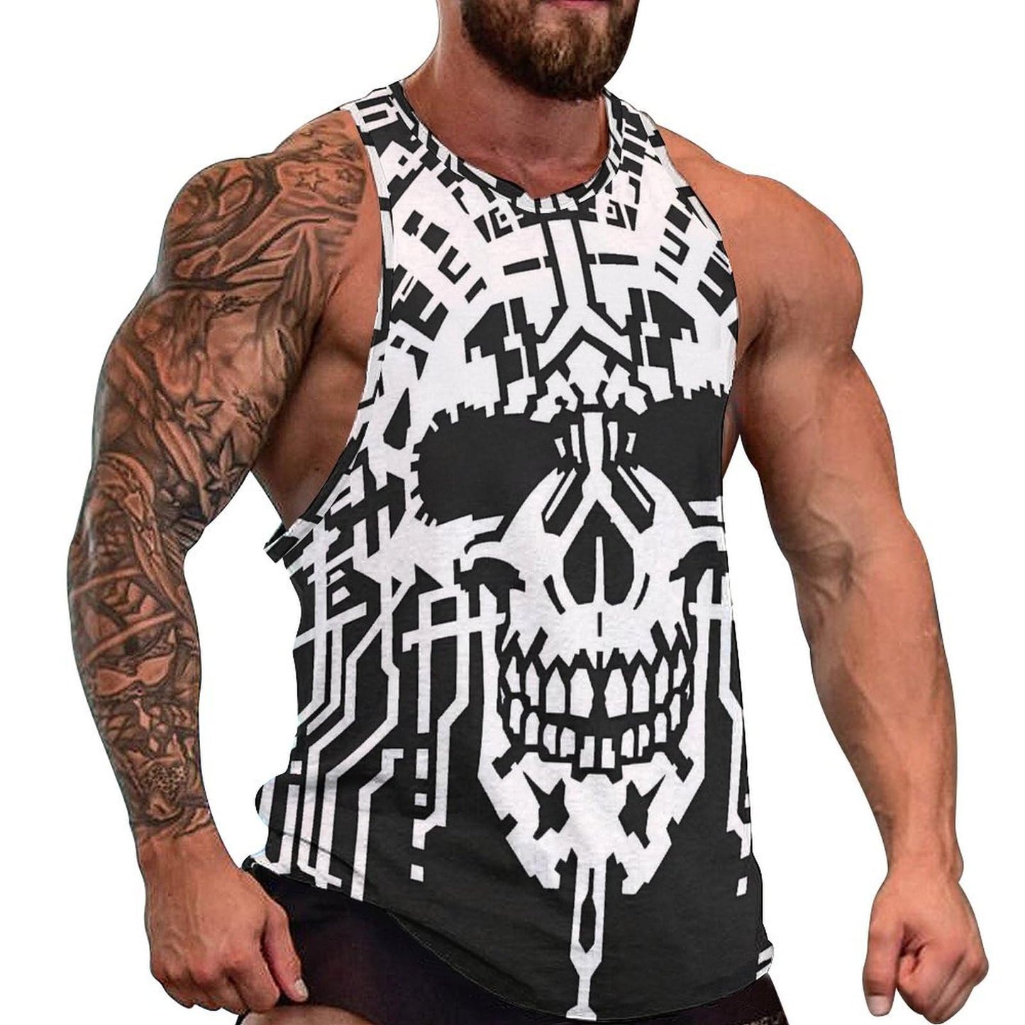 NAVARCH Mens US Flag Tank Tops Skull Graphic Print Sleeveless Crew Neck Western Shirts for Men Fashion Vest