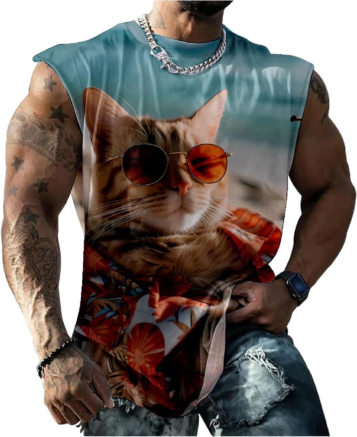 NAVARCH Mens Tank Tops Novelty 3D Printed Summer Casual Loose Workout Sleeveless Shirts Quick Dry Breathable Tops