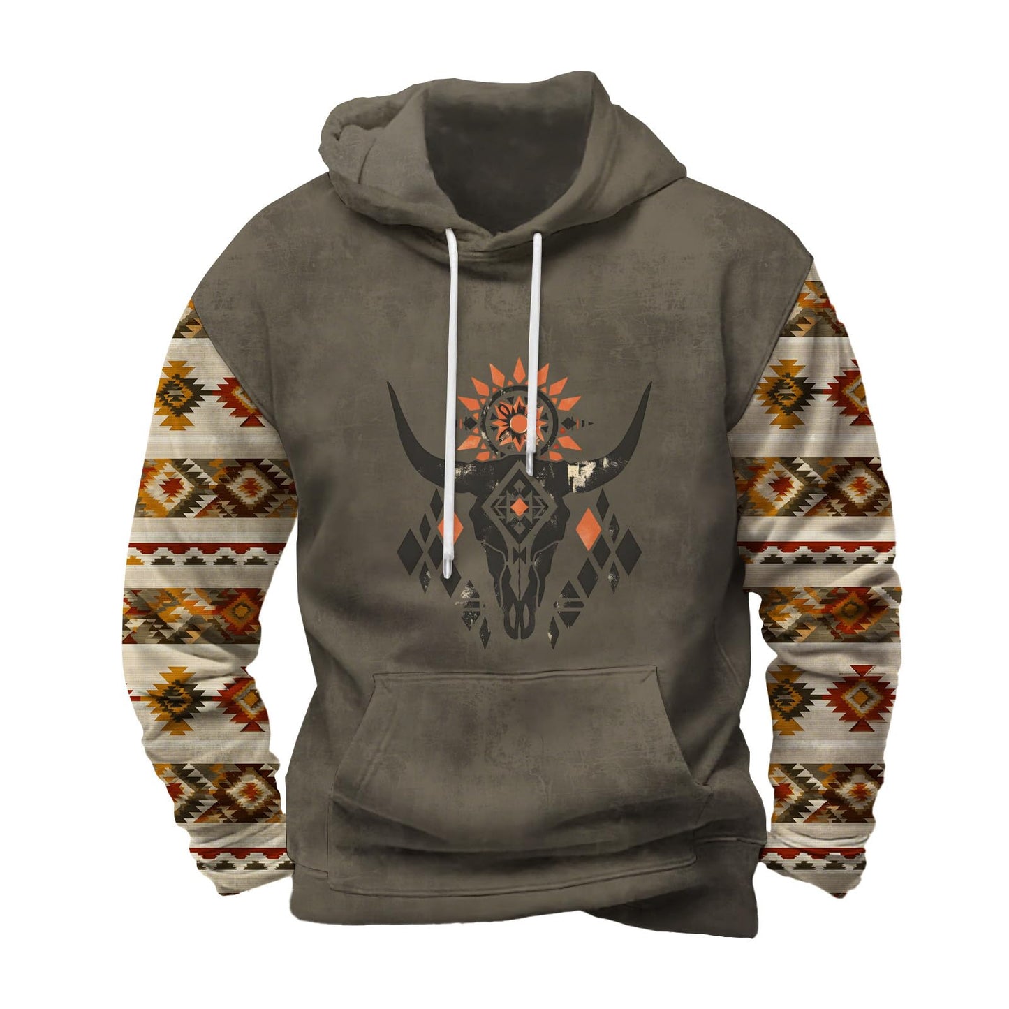 FONDBERYL Mens Aztec Hoodies Western Cowboy Hooded Sweatshirt Vintage Graphic Print Fashion Pullover Tops with Pocket