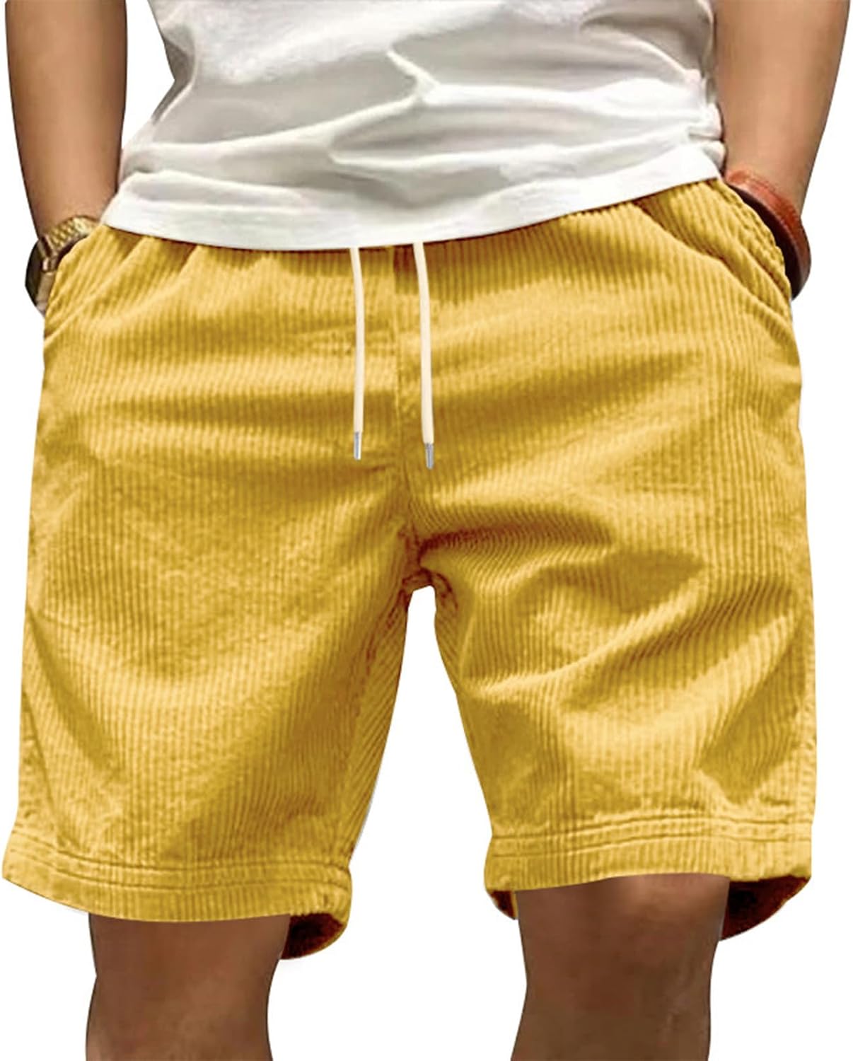 GYMTANK Casual Shorts for Men Solid Corduroy Lightweight Summer Casual Classic Drawstring Waisted Bermuda Shorts with Pockets