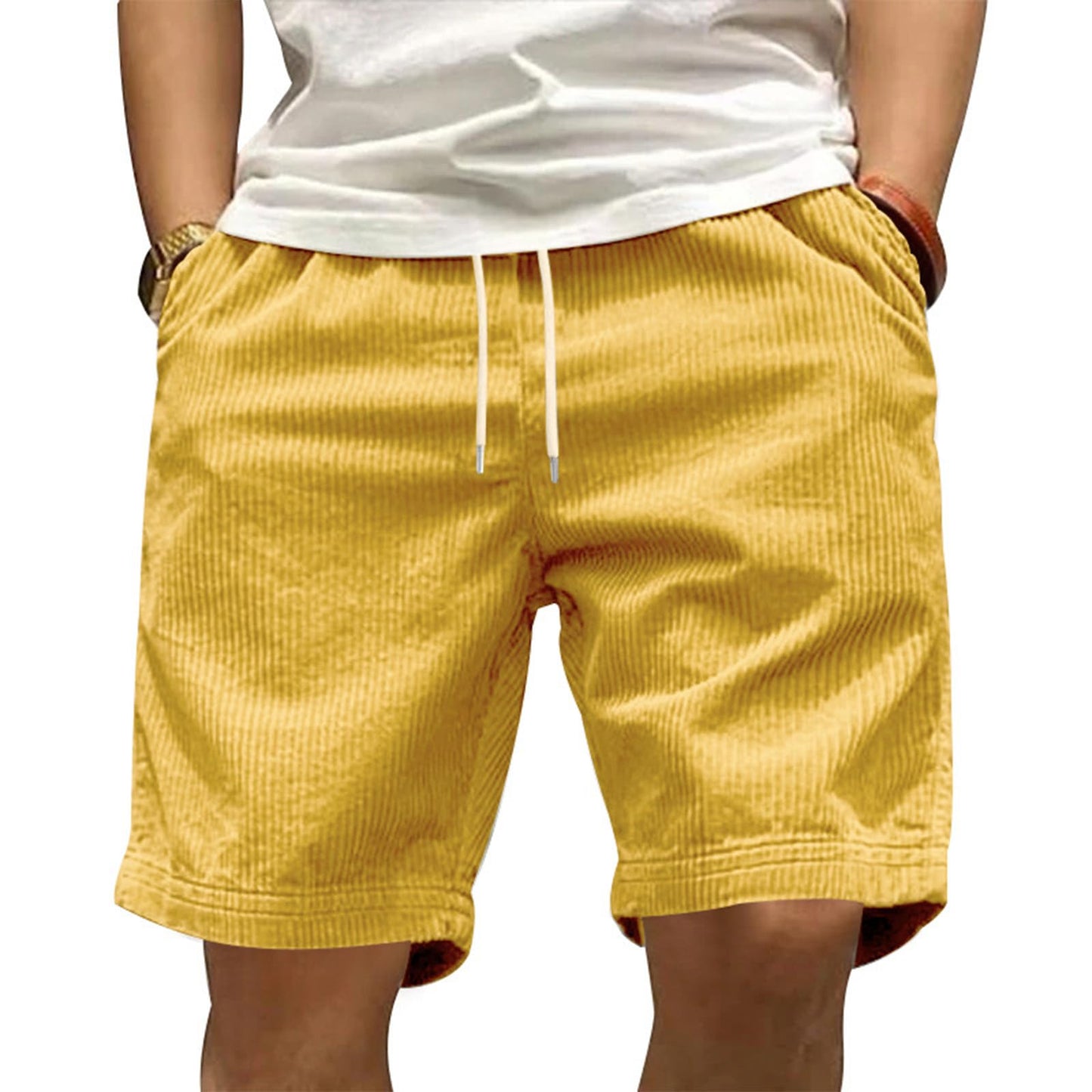 GYMTANK Casual Shorts for Men Solid Corduroy Lightweight Summer Casual Classic Drawstring Waisted Bermuda Shorts with Pockets