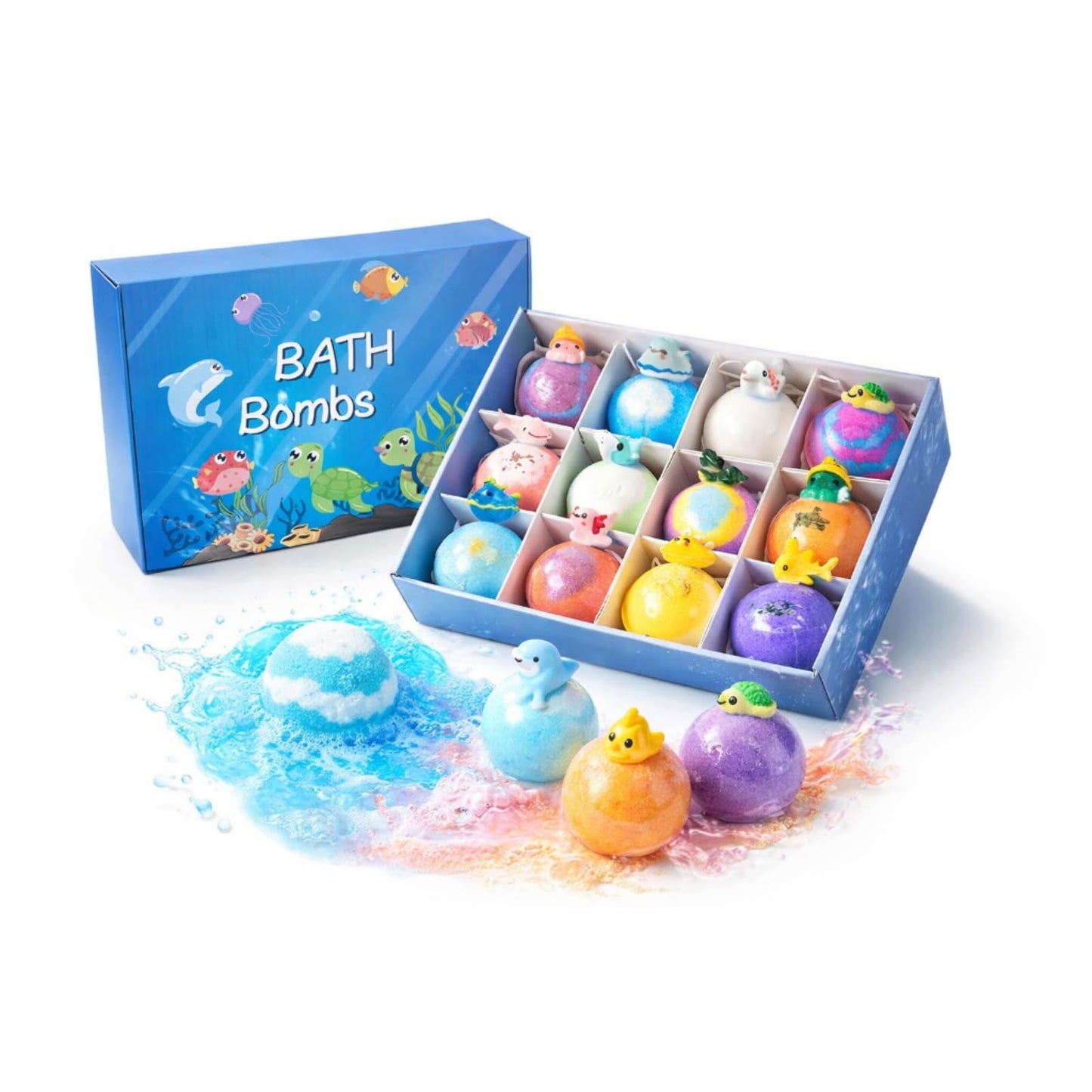 Kribee Bath Bombs with Surprise Inside - 6/12 Pack Organic Bubble Fizzy with Toys, Natural Sea Salt Color Changing Bath Balls - Dinosaur Egg、Animal、Ocean Theme Bath Fizzies (Green 12pcs)