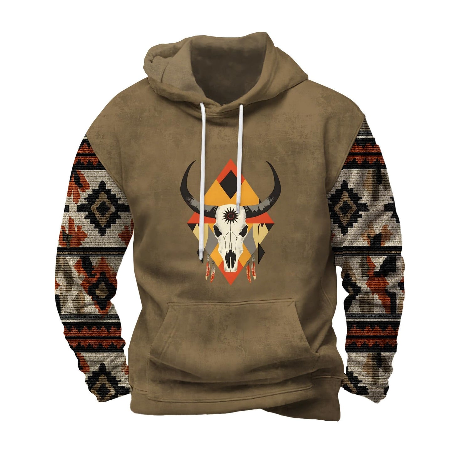 Befox Mens Sweatshirts,Aztec Hoodie Western Vintage Fall Long Sleeve Hooded Tops Tribal Graphic Pullover With Pockets